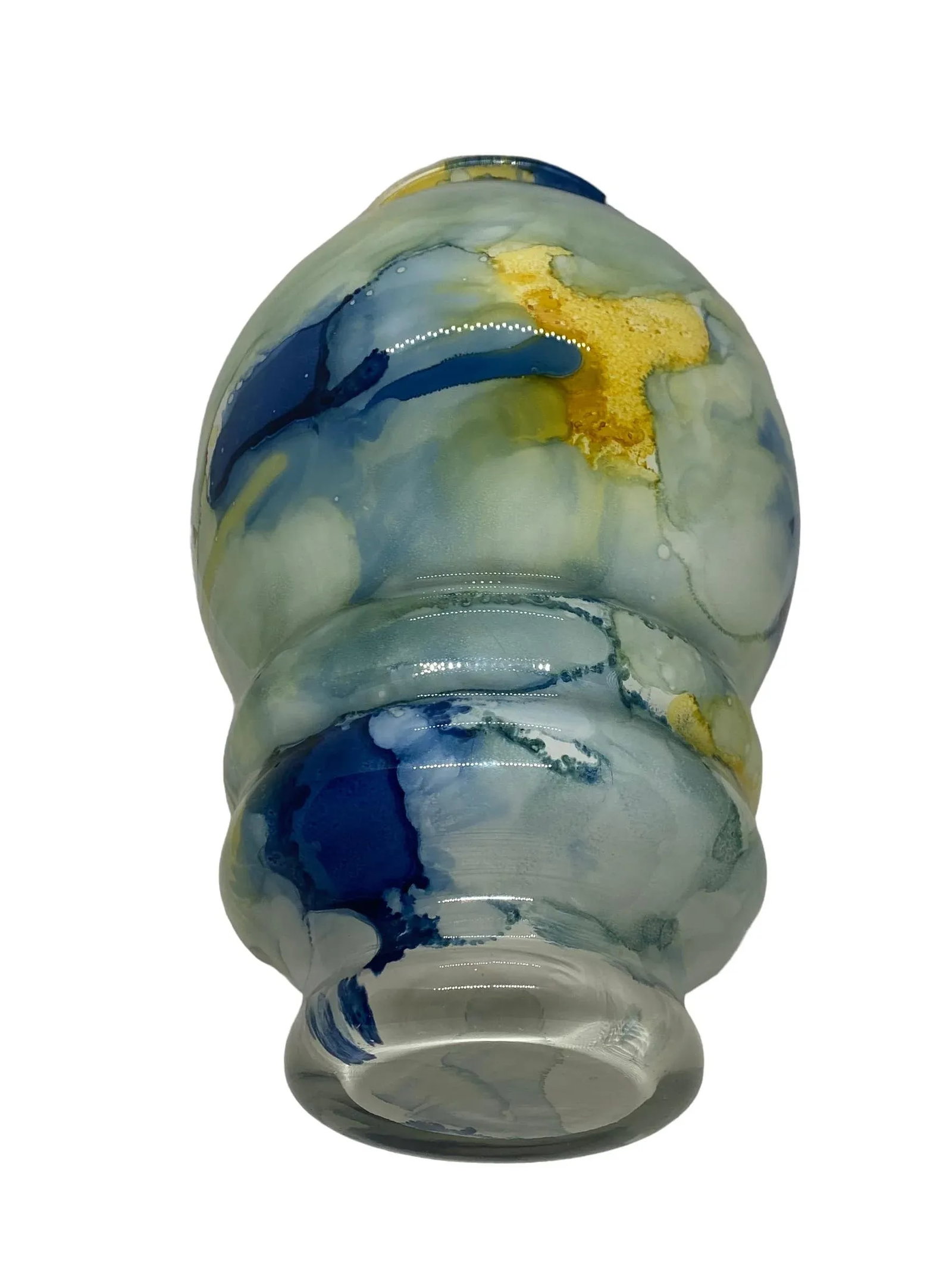 Contemporary Modern Art Glass Vase With Blues Greens and Yellows, Unsigned - 8