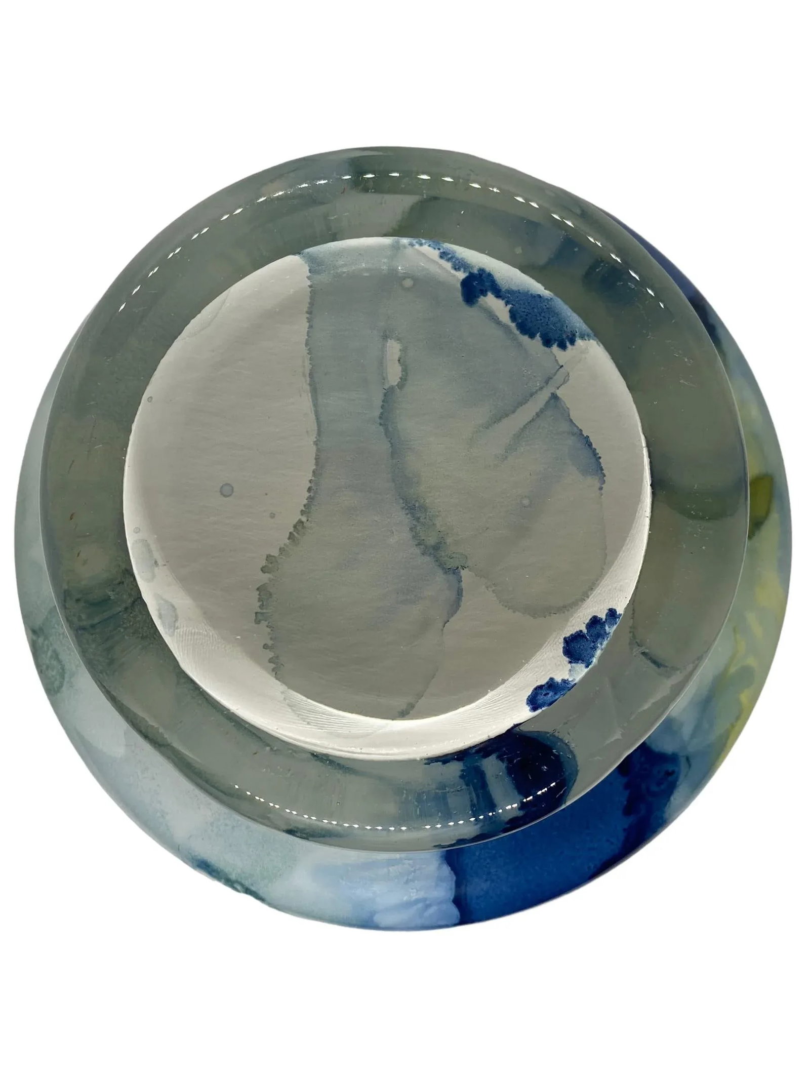 Contemporary Modern Art Glass Vase With Blues Greens and Yellows, Unsigned - 9