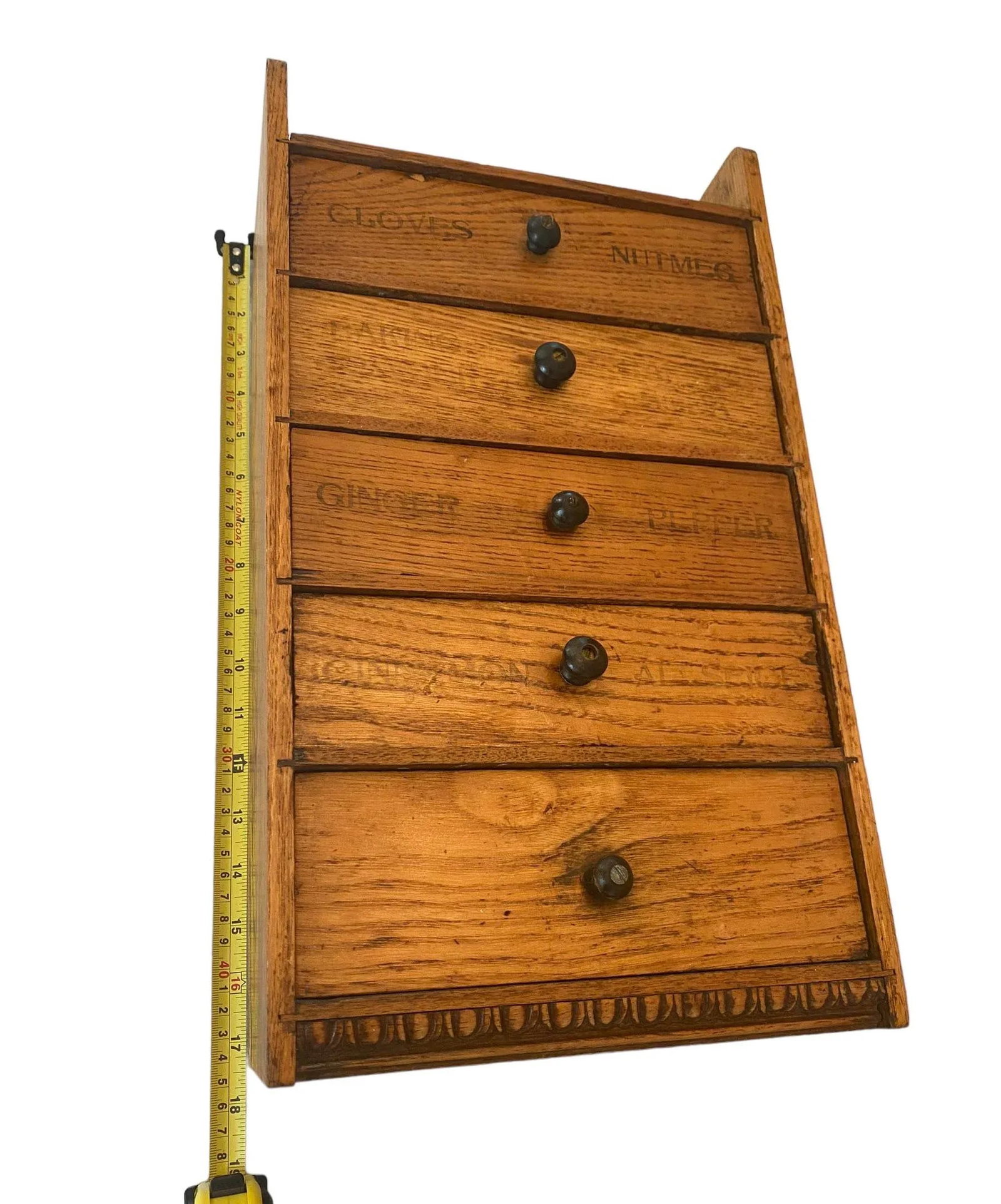 Vintage Early 20th Century Pine 5-Drawer Wall Hanging Spice Chest - 10