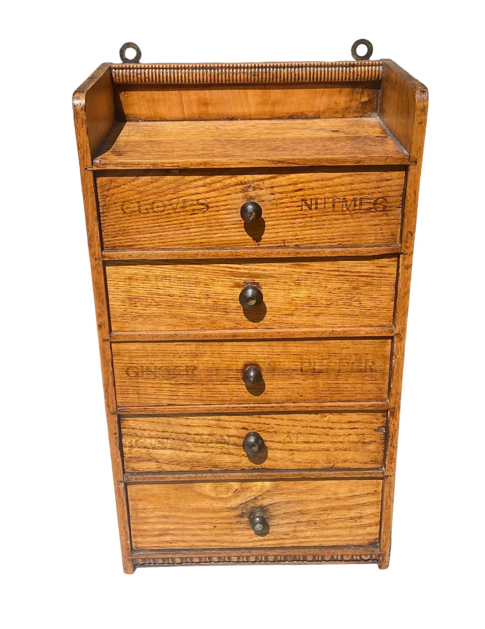 Vintage Early 20th Century Pine 5-Drawer Wall Hanging Spice Chest - 12