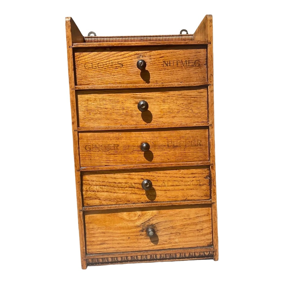 Vintage Early 20th Century Pine 5-Drawer Wall Hanging Spice Chest (1 of 12)