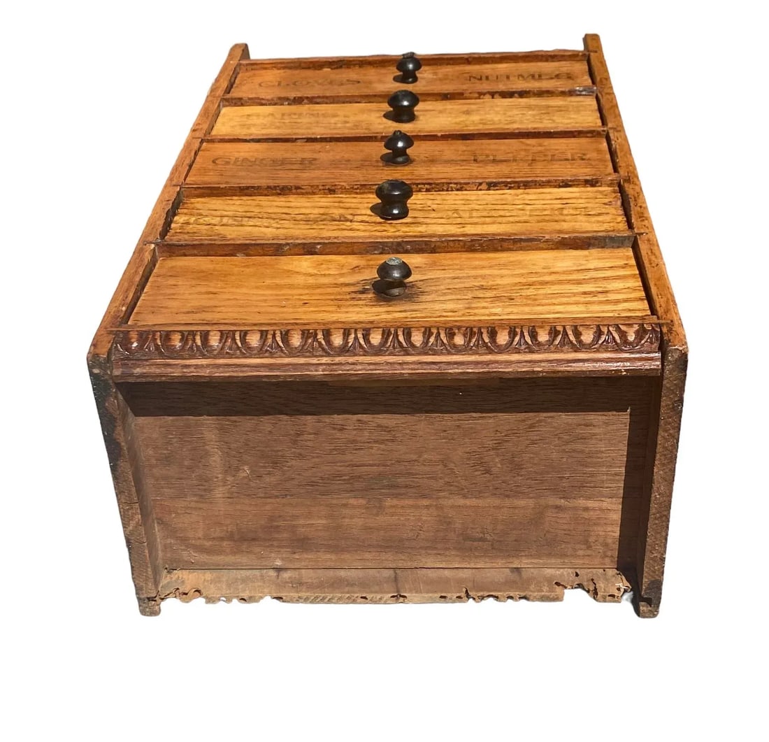 Vintage Early 20th Century Pine 5-Drawer Wall Hanging Spice Chest - 8