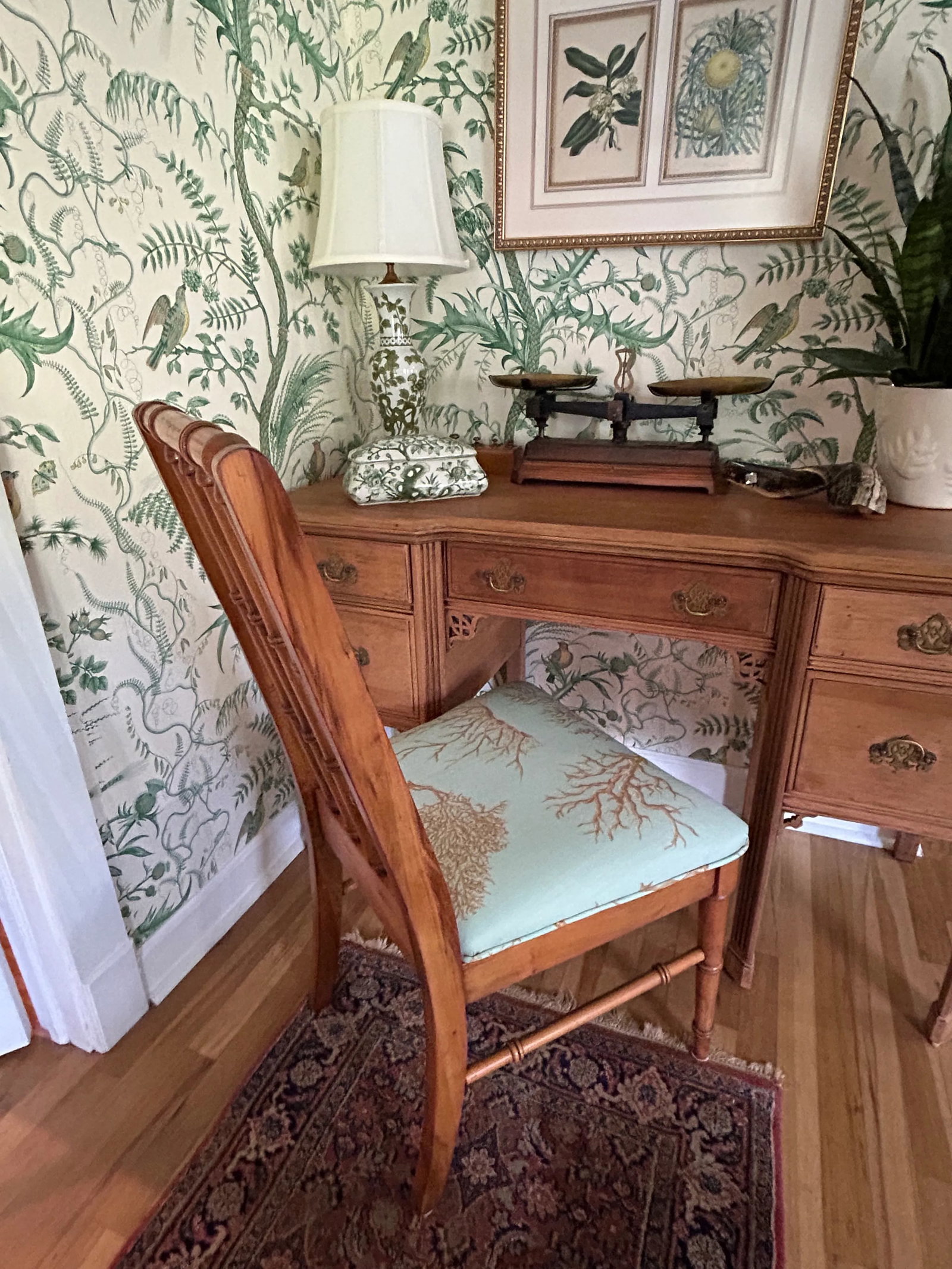 Late 20th Century Faux Bamboo Chinoiserie Lenoir Side Chair With Thibaut "Coral Gables" Upholste - 12