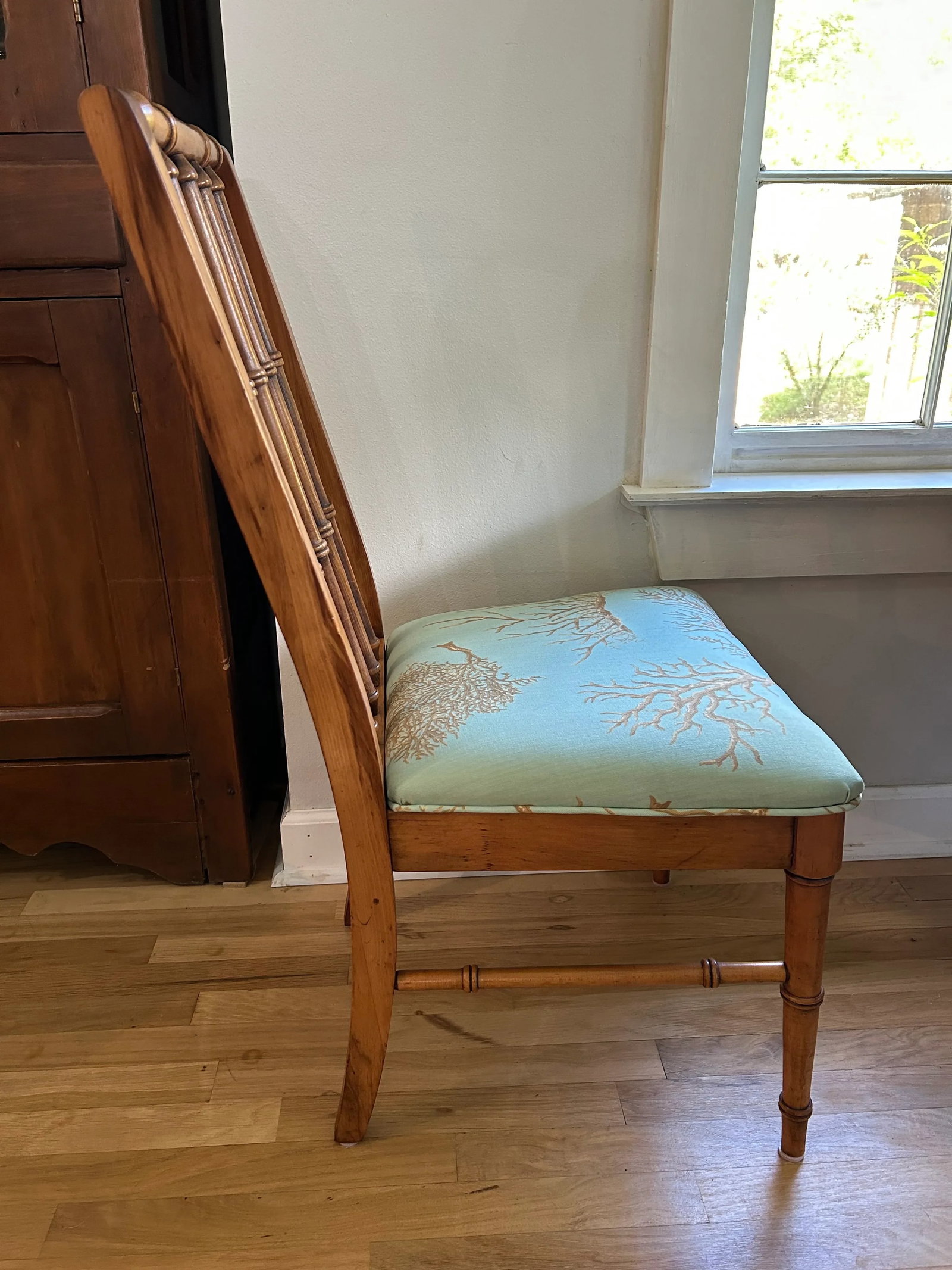 Late 20th Century Faux Bamboo Chinoiserie Lenoir Side Chair With Thibaut "Coral Gables" Upholste - 2
