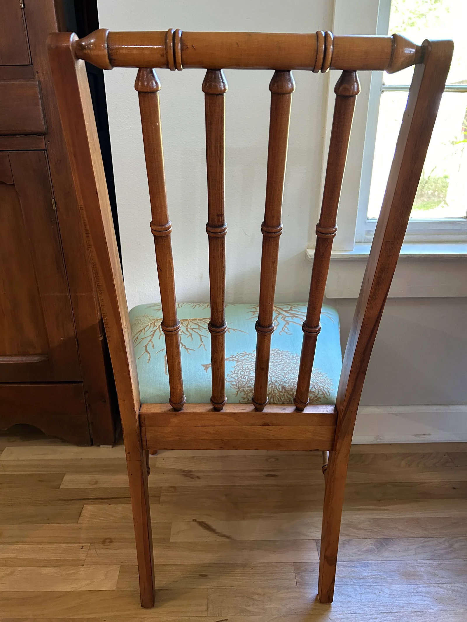 Late 20th Century Faux Bamboo Chinoiserie Lenoir Side Chair With Thibaut "Coral Gables" Upholste - 3