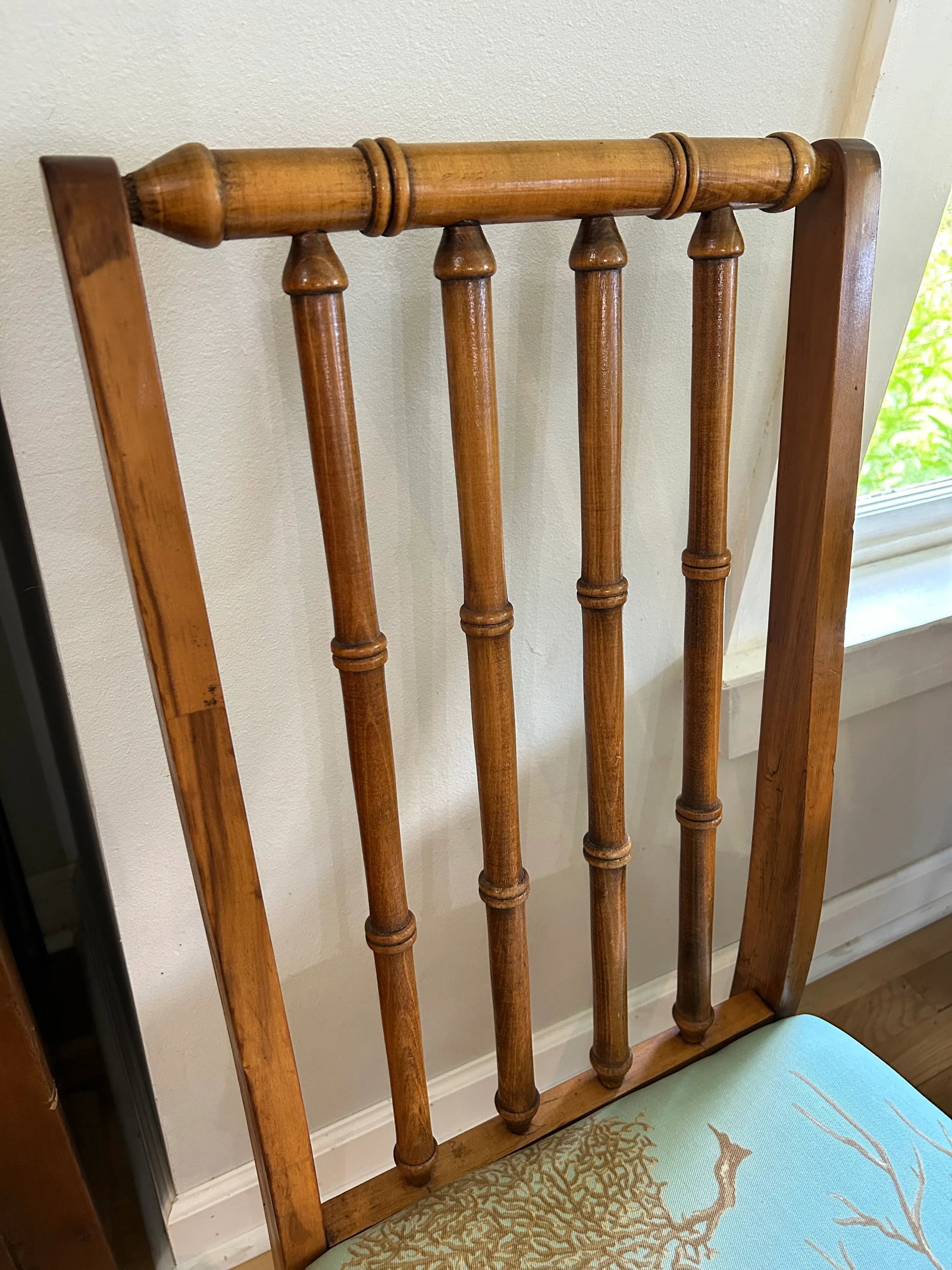 Late 20th Century Faux Bamboo Chinoiserie Lenoir Side Chair With Thibaut "Coral Gables" Upholste - 4