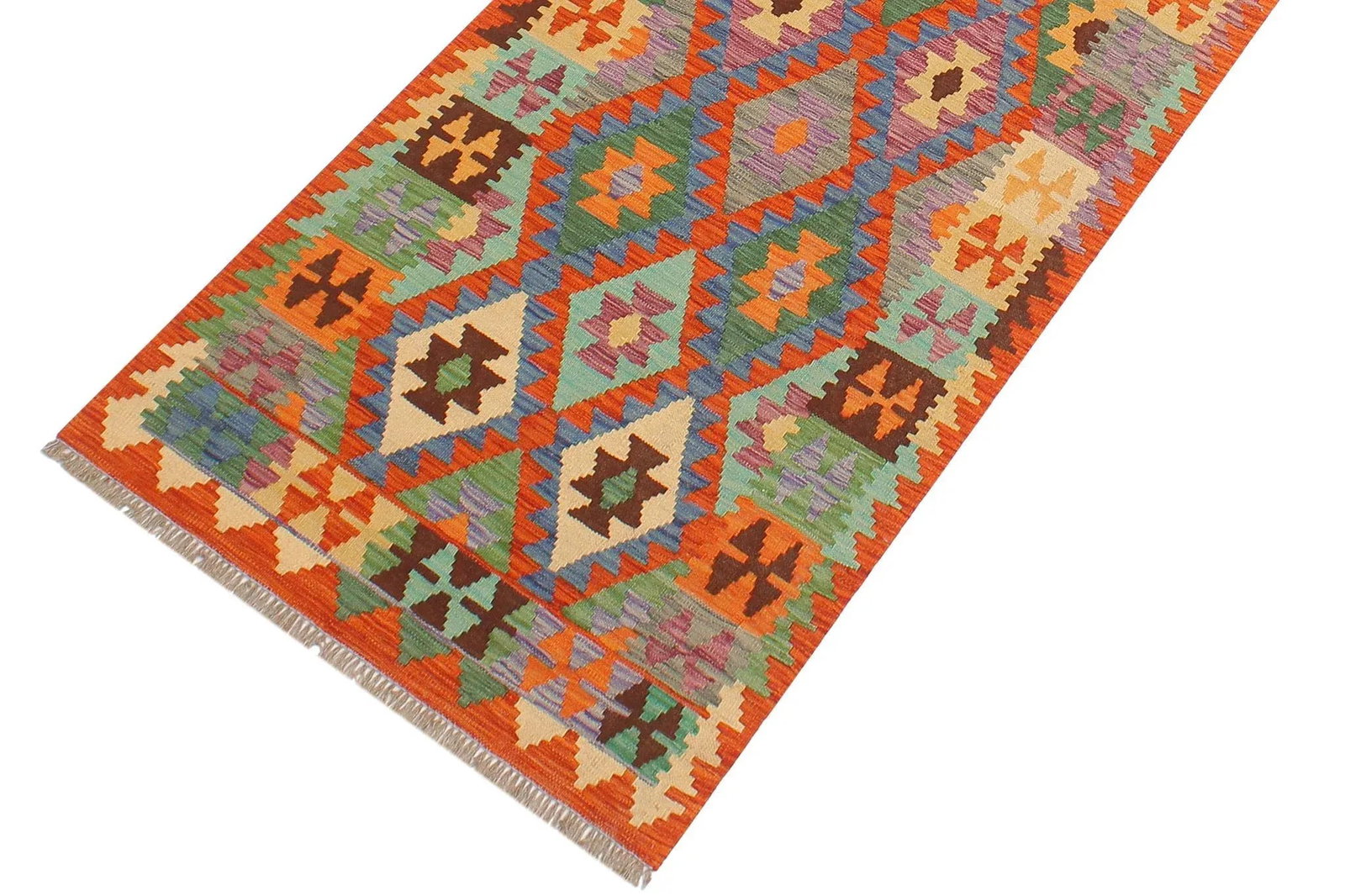 Rustic Kilim Blue Rust Hand Woven Rug - 2'8" X 9'9" - 2