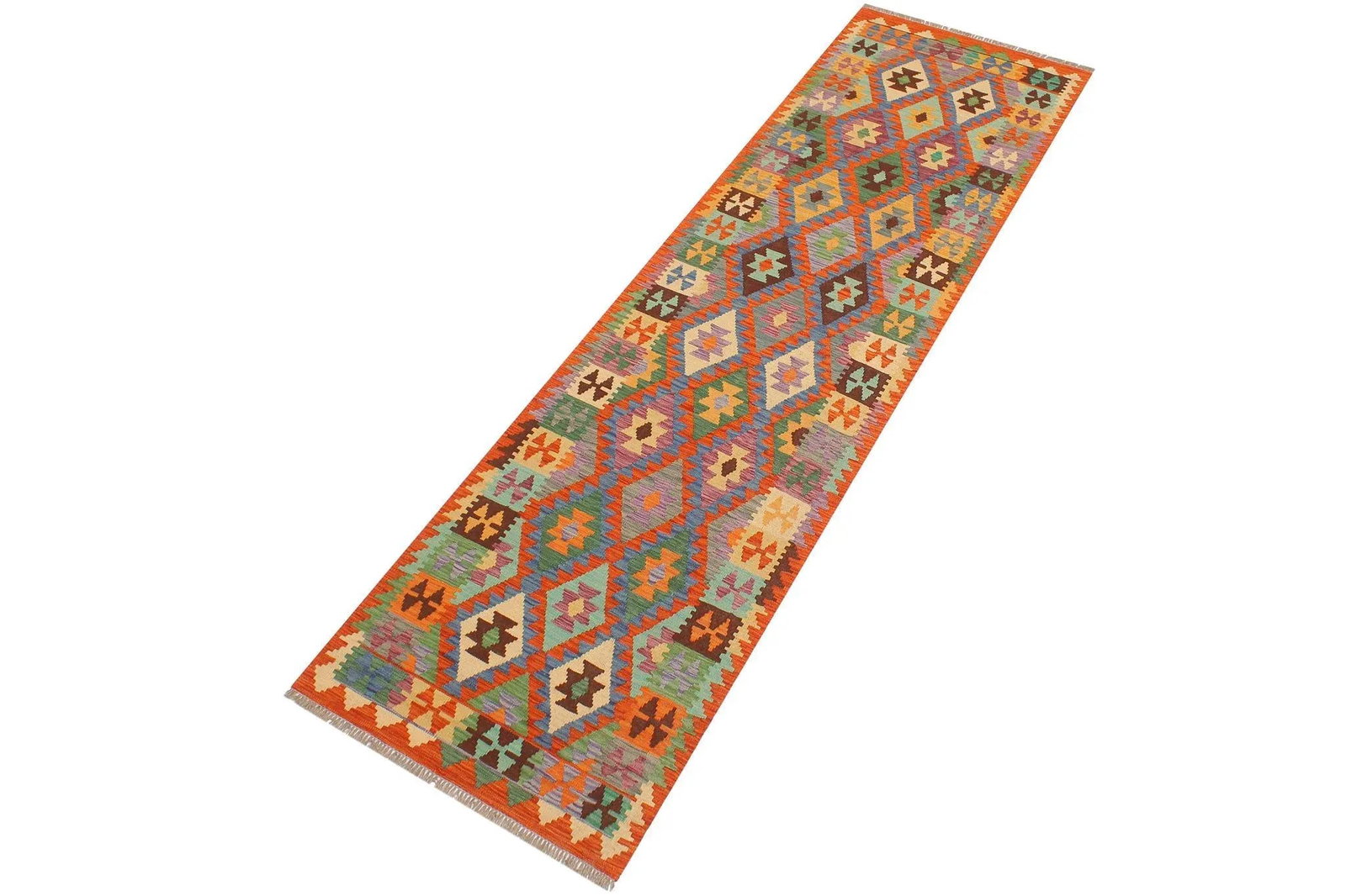 Rustic Kilim Blue Rust Hand Woven Rug - 2'8" X 9'9" - 3