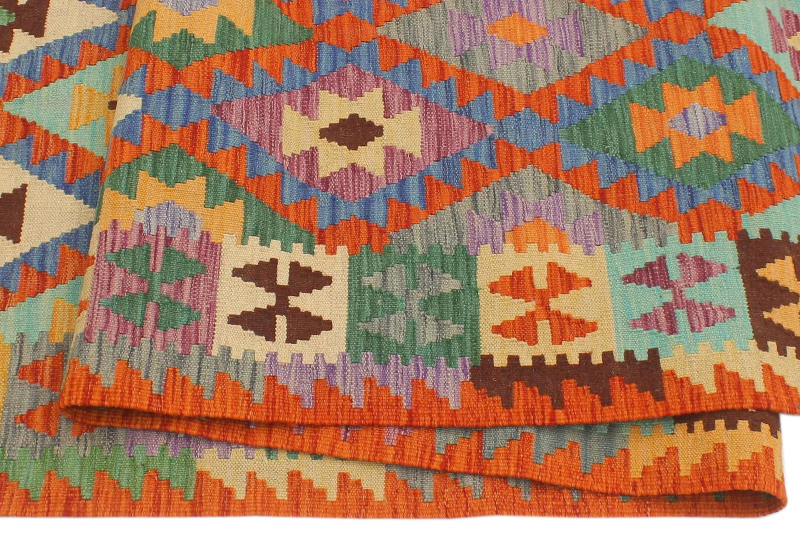 Rustic Kilim Blue Rust Hand Woven Rug - 2'8" X 9'9" - 4