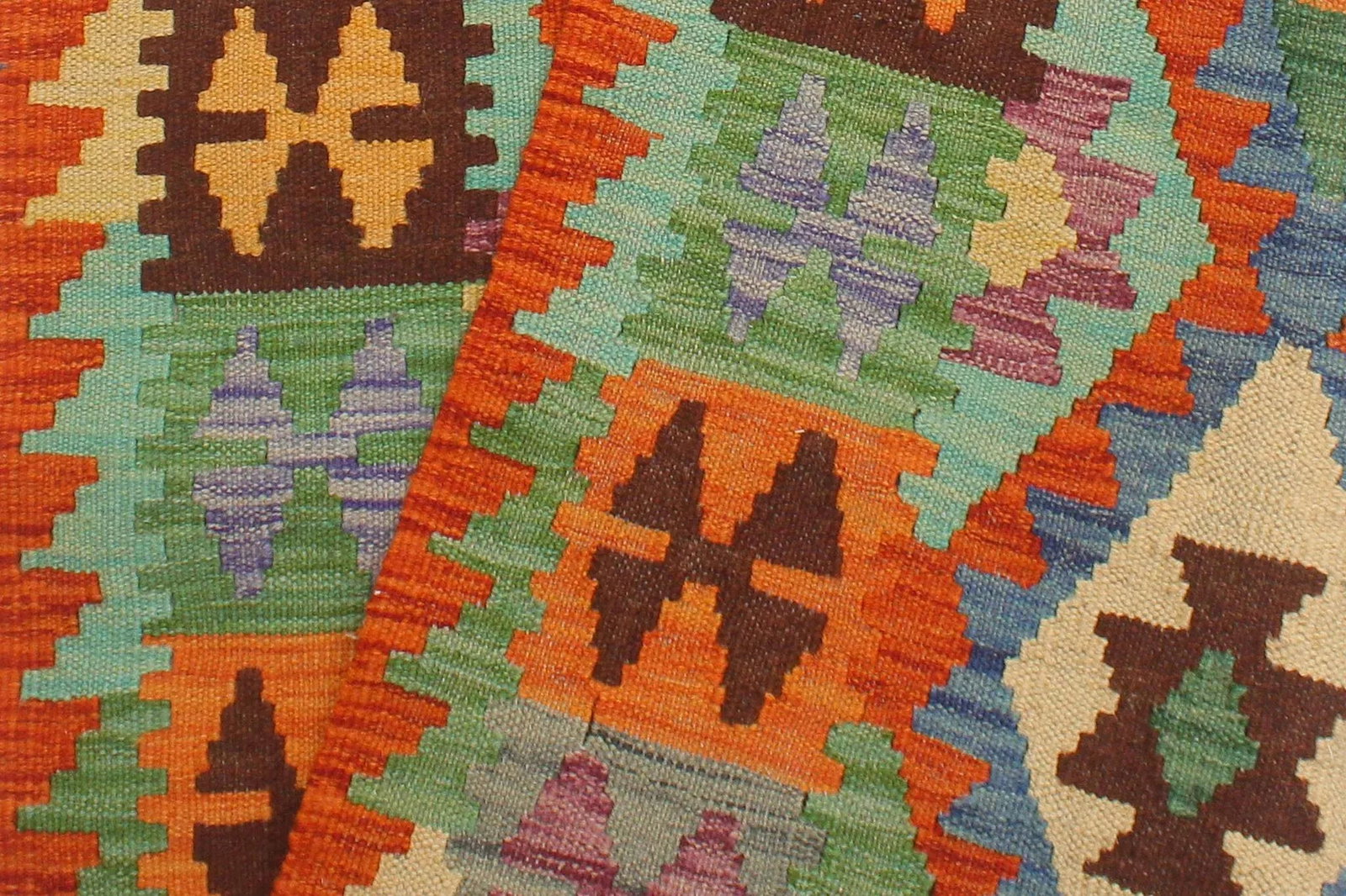 Rustic Kilim Blue Rust Hand Woven Rug - 2'8" X 9'9" - 6
