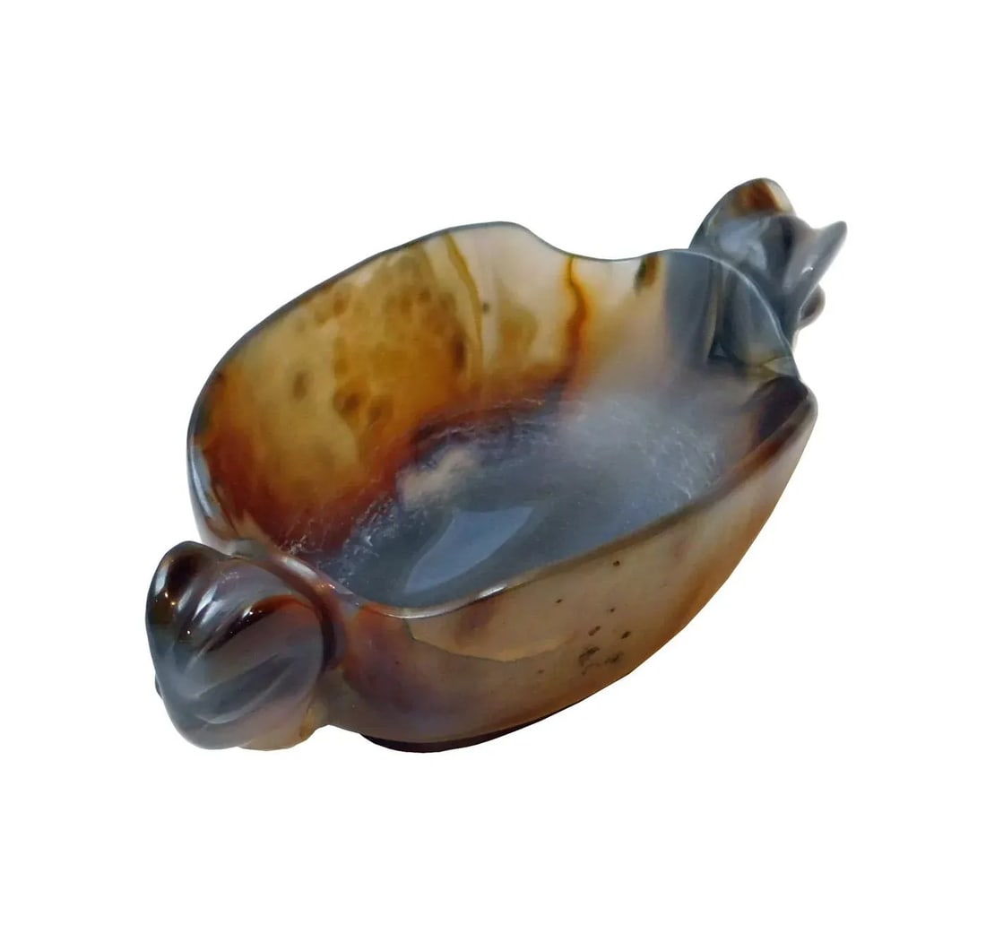 Hand Carved Ancient Style Natural Agate Stone Twin Elephant Head Wine Cup - 2