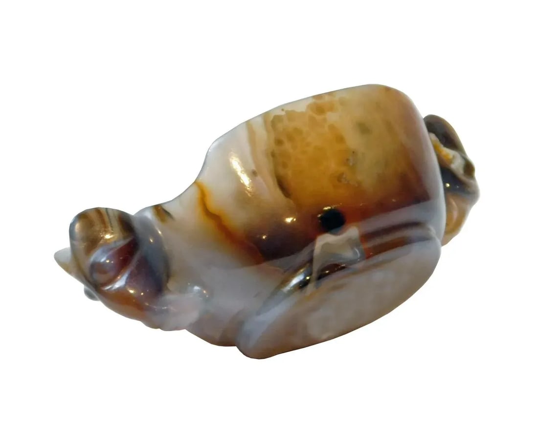 Hand Carved Ancient Style Natural Agate Stone Twin Elephant Head Wine Cup - 4