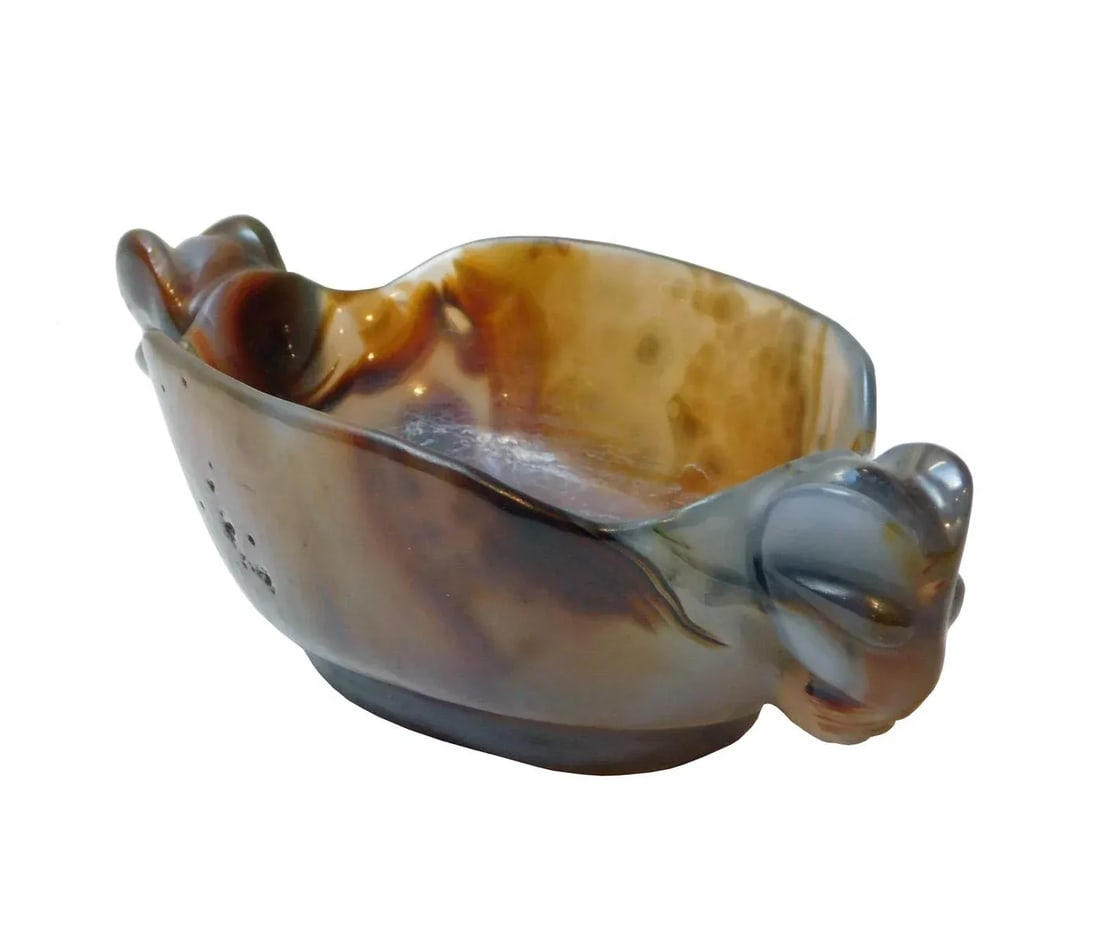 Hand Carved Ancient Style Natural Agate Stone Twin Elephant Head Wine Cup - 5