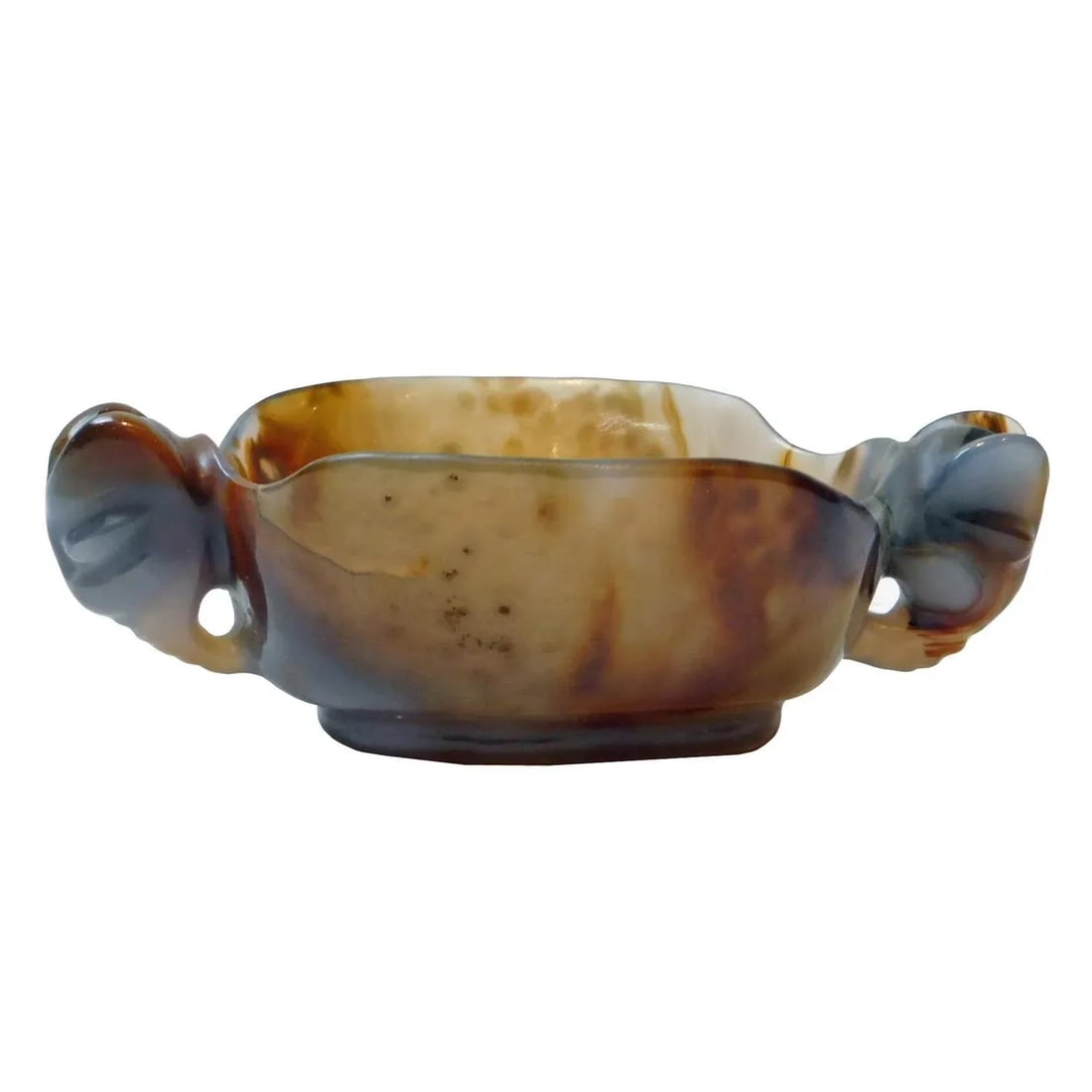 Hand Carved Ancient Style Natural Agate Stone Twin Elephant Head Wine Cup - 6