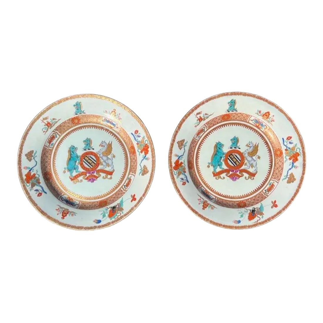 Pair, Chinese Export ââ‚¬ËœYonge' Armorial Porcelain Soup Plates: Pair, Chinese Export "˜Yonge' Armorial Porcelain Soup Plates Yongzhen or Yongzheng Circa 1731. "Pair of Export Porcelain Armorial Soup Plates, China, c. 1731, centering the arms of Yonge, enclose