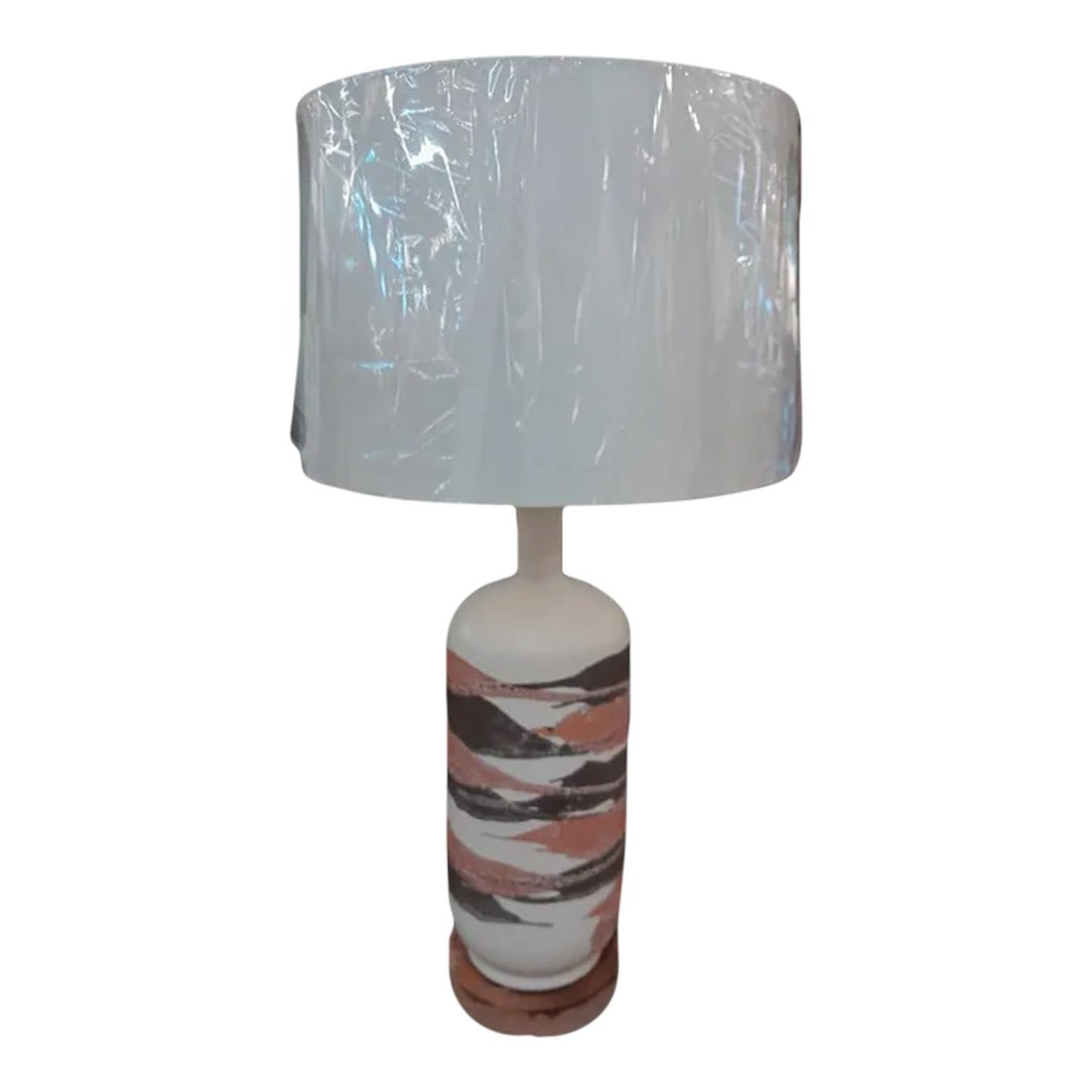 1960s Large Vintage Haeger Pottery Orange Peel Earthenware Pottery Lamp With Silk Drum Shade: Tall Mid Century Warm Color Pottery Lamp from Haeger. New Silk drum Shade harp and finial included. To View all of my listings at Bill Trimble Home, Click on Shop Bill Trimble Home on the right side o
