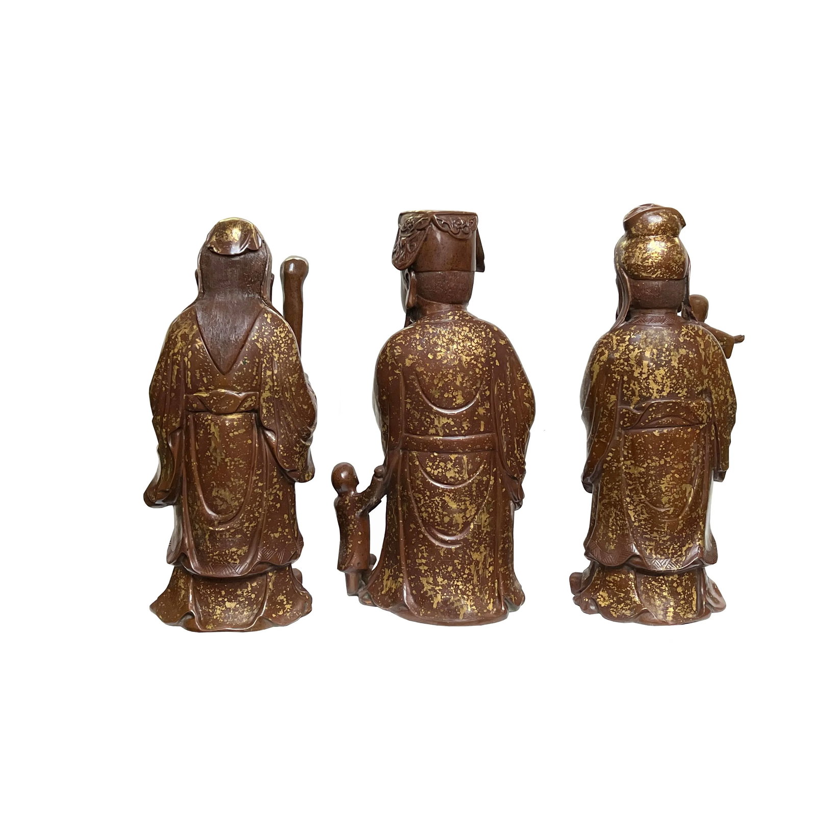 Chinese Fine Bronze Metal SanXing ( 3 Deities ) Fu Lu Shou Statue Set - 3