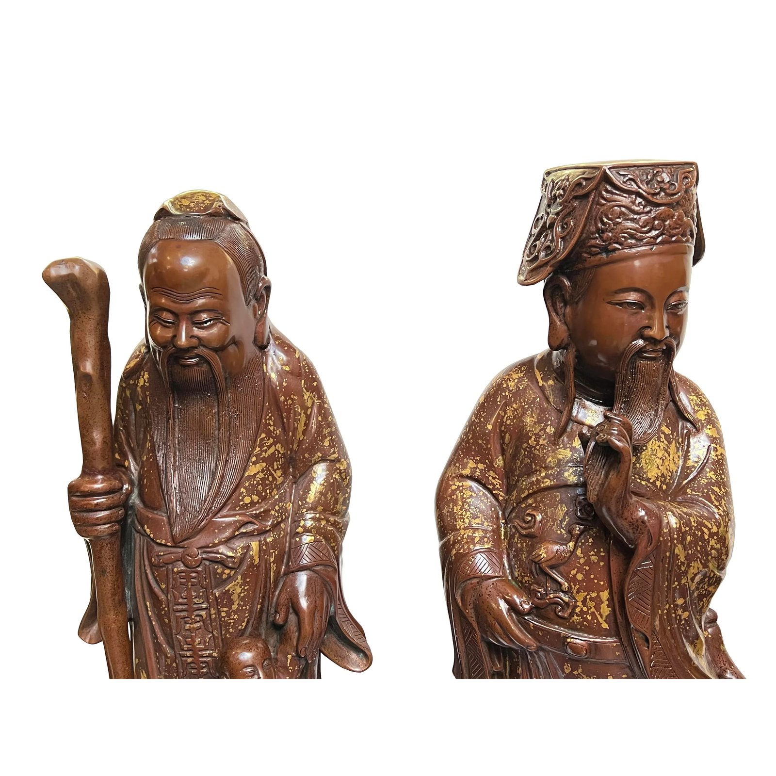 Chinese Fine Bronze Metal SanXing ( 3 Deities ) Fu Lu Shou Statue Set - 6