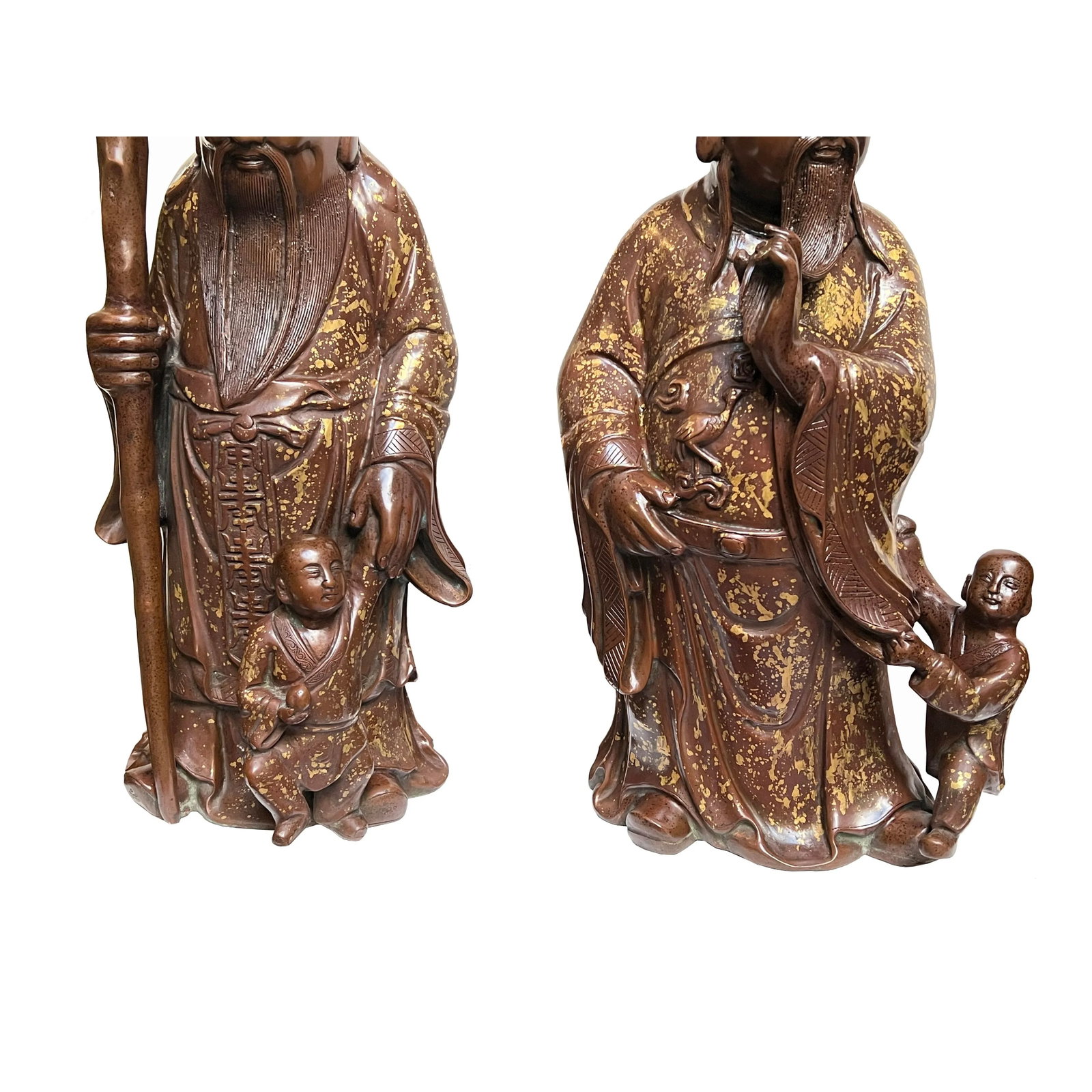 Chinese Fine Bronze Metal SanXing ( 3 Deities ) Fu Lu Shou Statue Set - 7