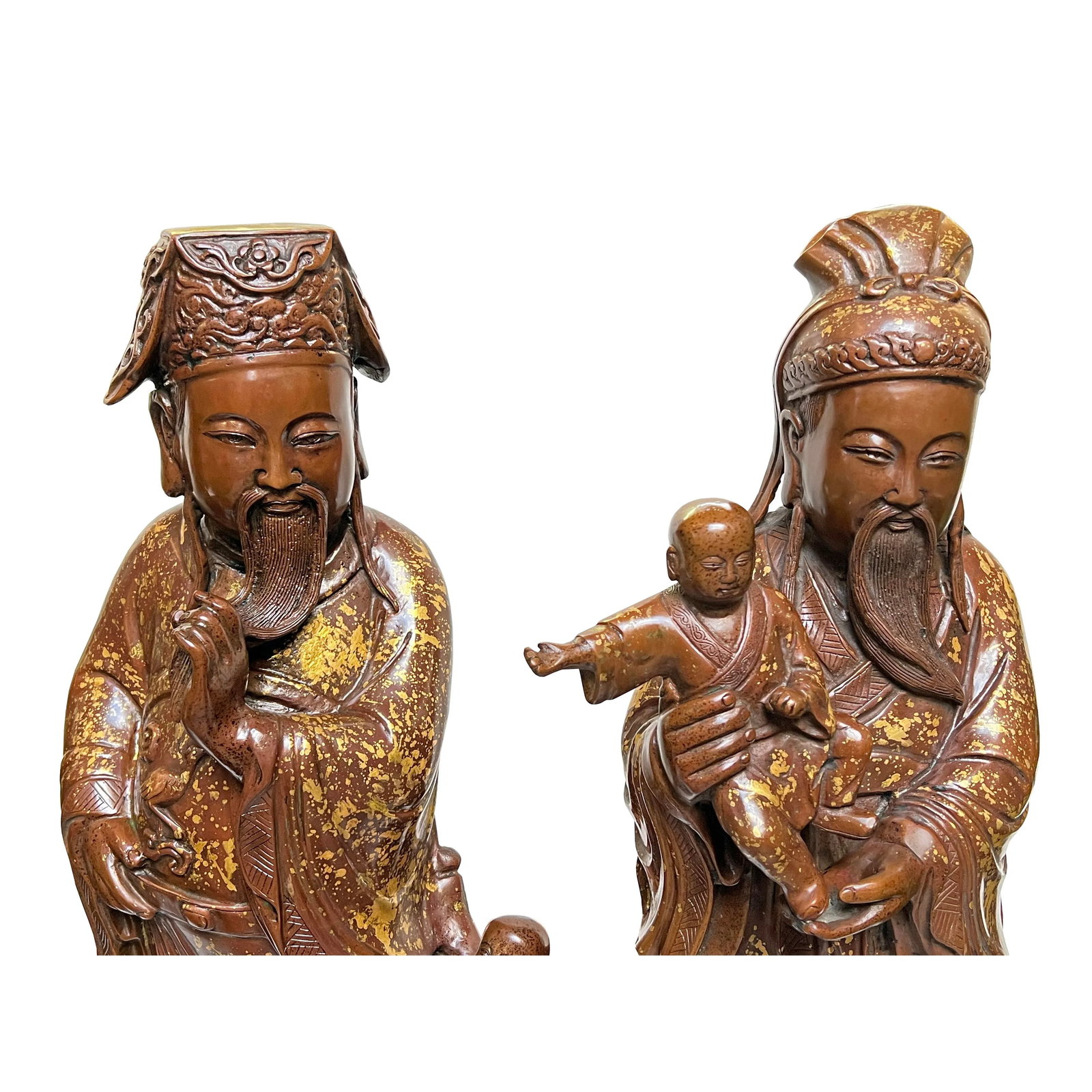 Chinese Fine Bronze Metal SanXing ( 3 Deities ) Fu Lu Shou Statue Set - 9