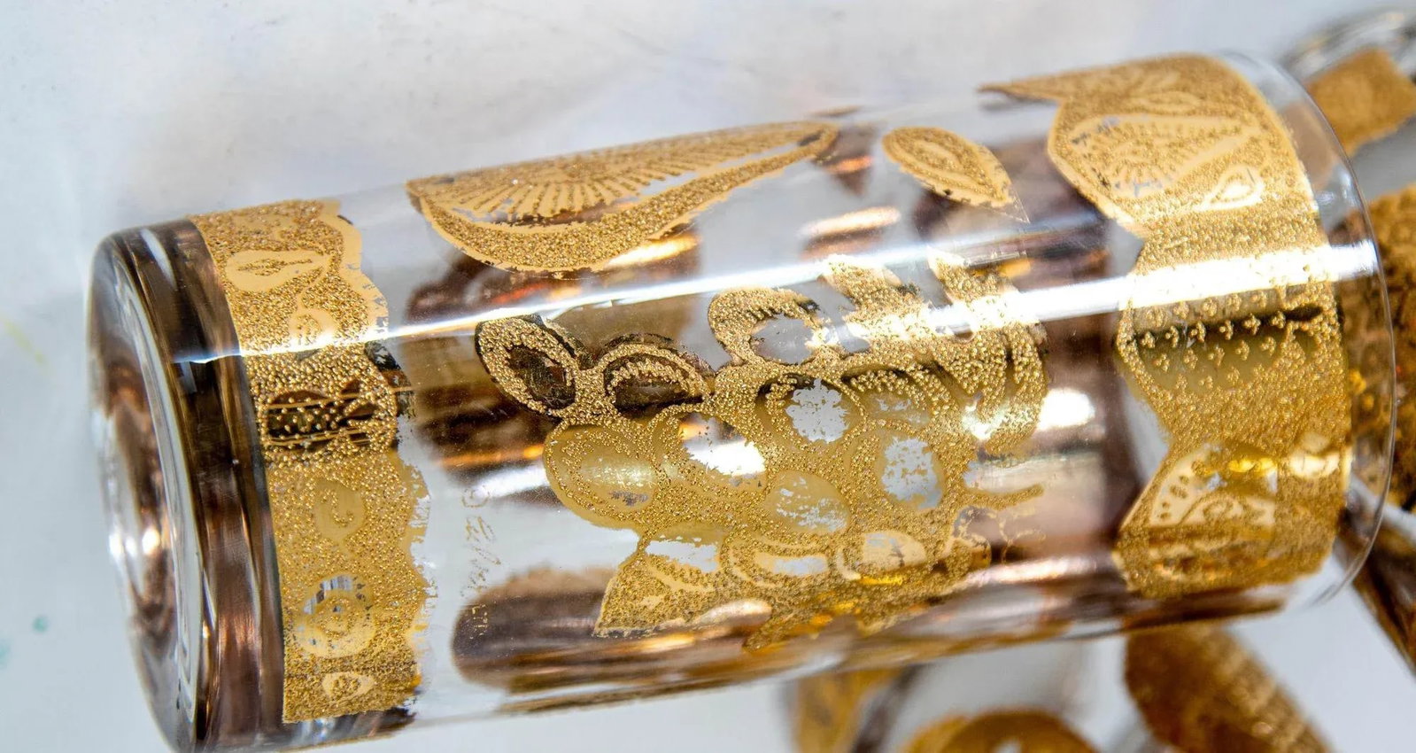 1960s Culver Cocktail Glasses With 22-Karat Gold Florentine Pattern Set of Four - 11
