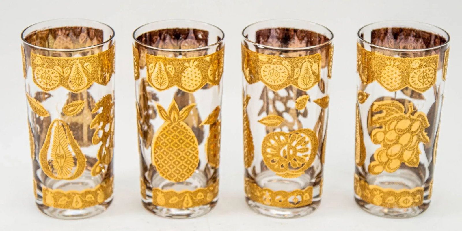 1960s Culver Cocktail Glasses With 22-Karat Gold Florentine Pattern Set of Four - 2