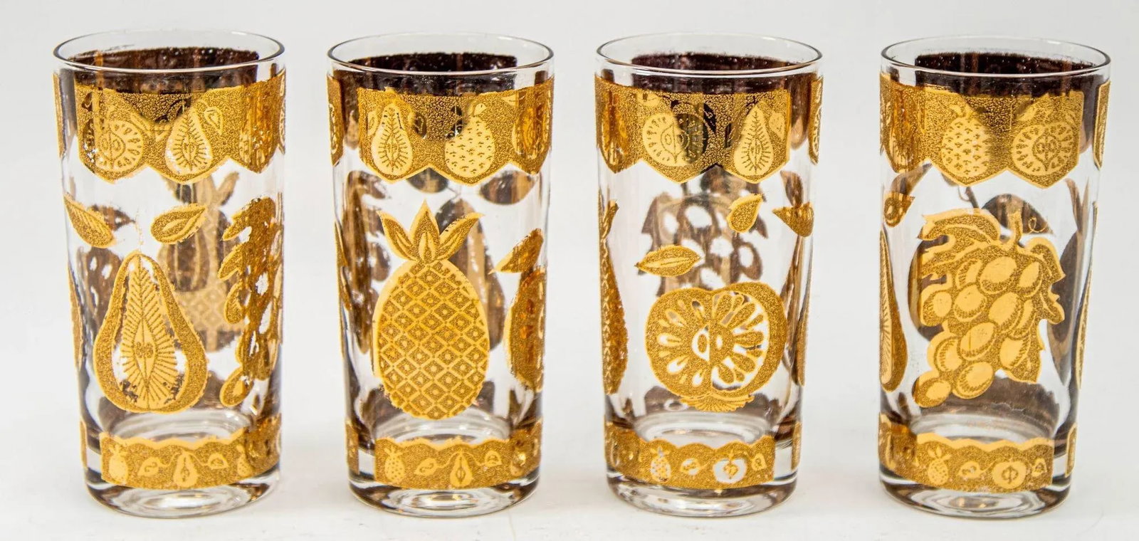 1960s Culver Cocktail Glasses With 22-Karat Gold Florentine Pattern Set of Four - 4
