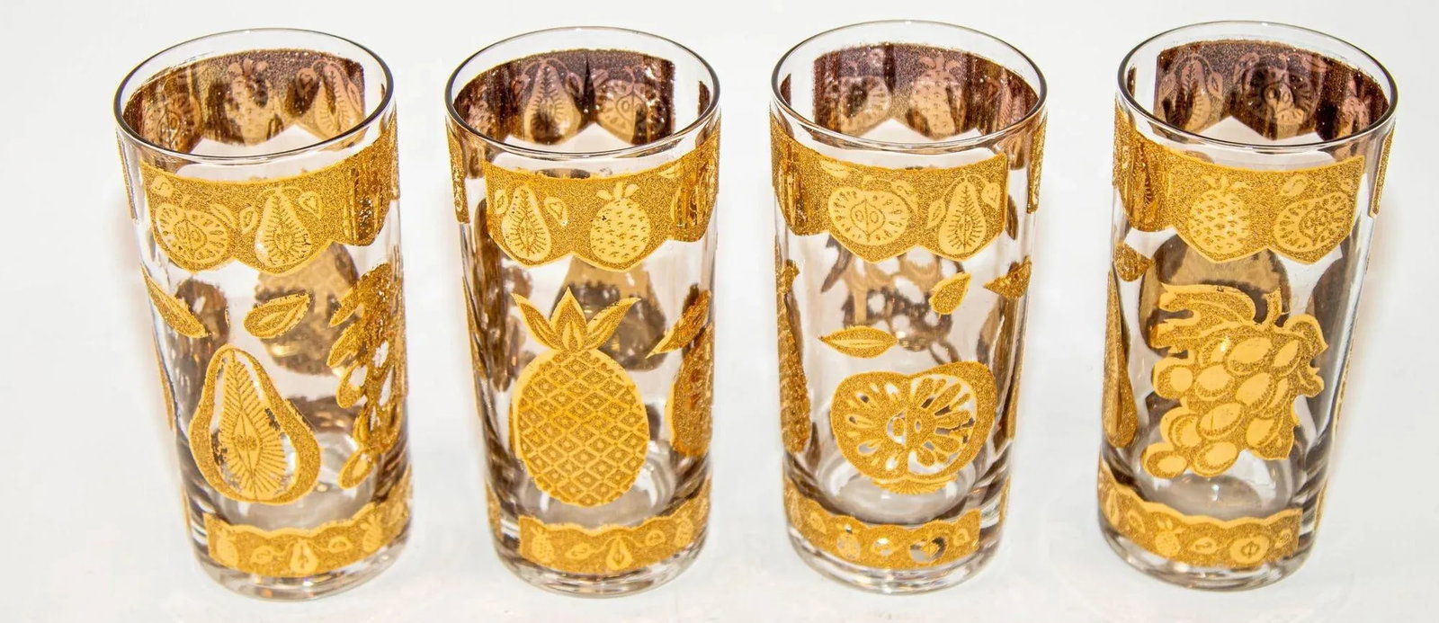 1960s Culver Cocktail Glasses With 22-Karat Gold Florentine Pattern Set of Four - 6