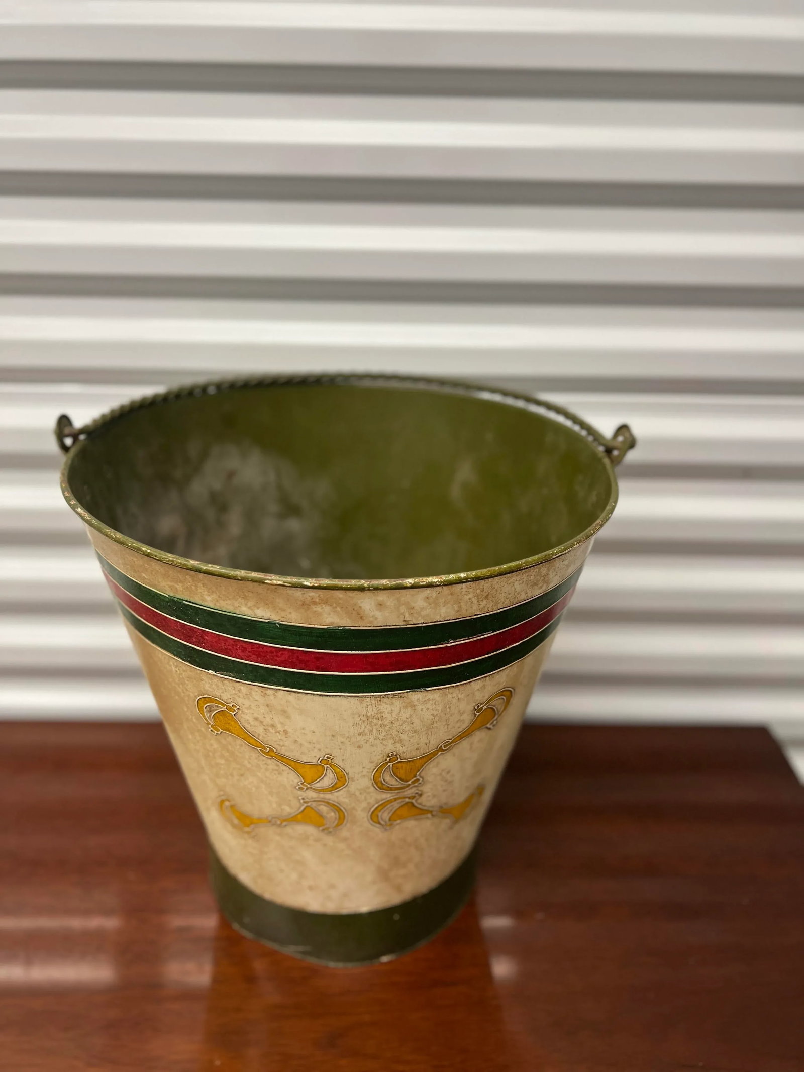 Vintage Gucci Style Hand Painted Horse Bit Bucket or Trash Can - 12