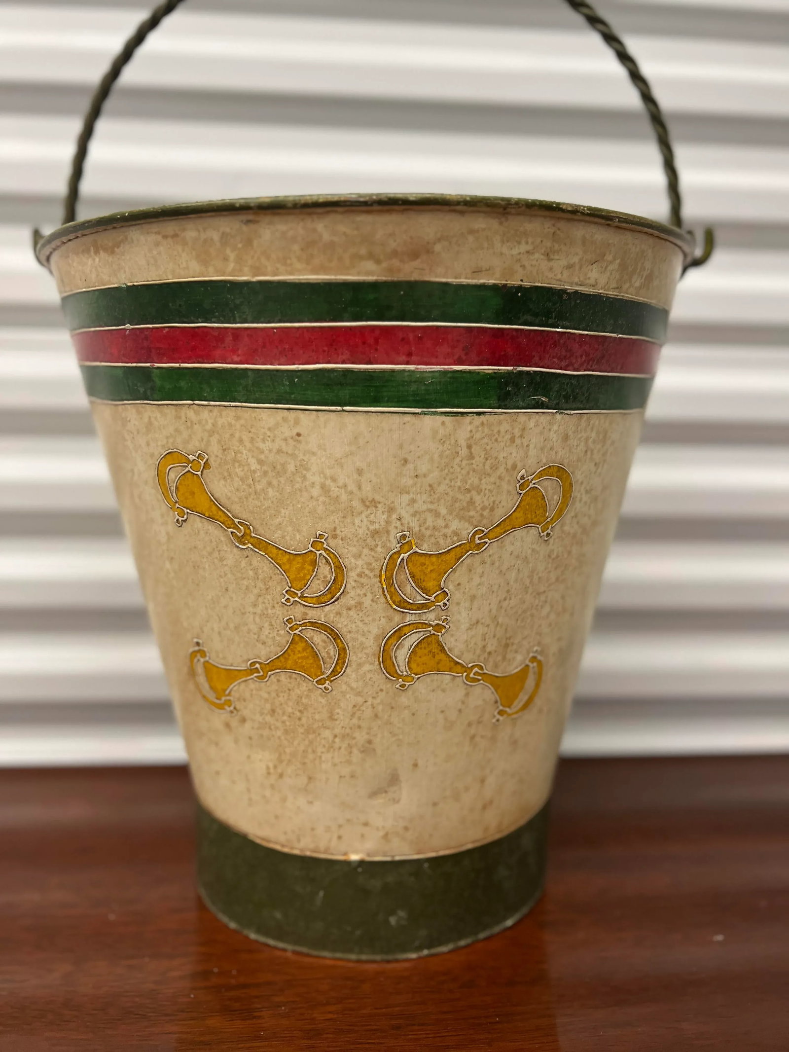 Vintage Gucci Style Hand Painted Horse Bit Bucket or Trash Can - 3