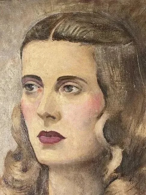 Vintage 1940s Portrait Painting of Woman in Purple Dress - 3