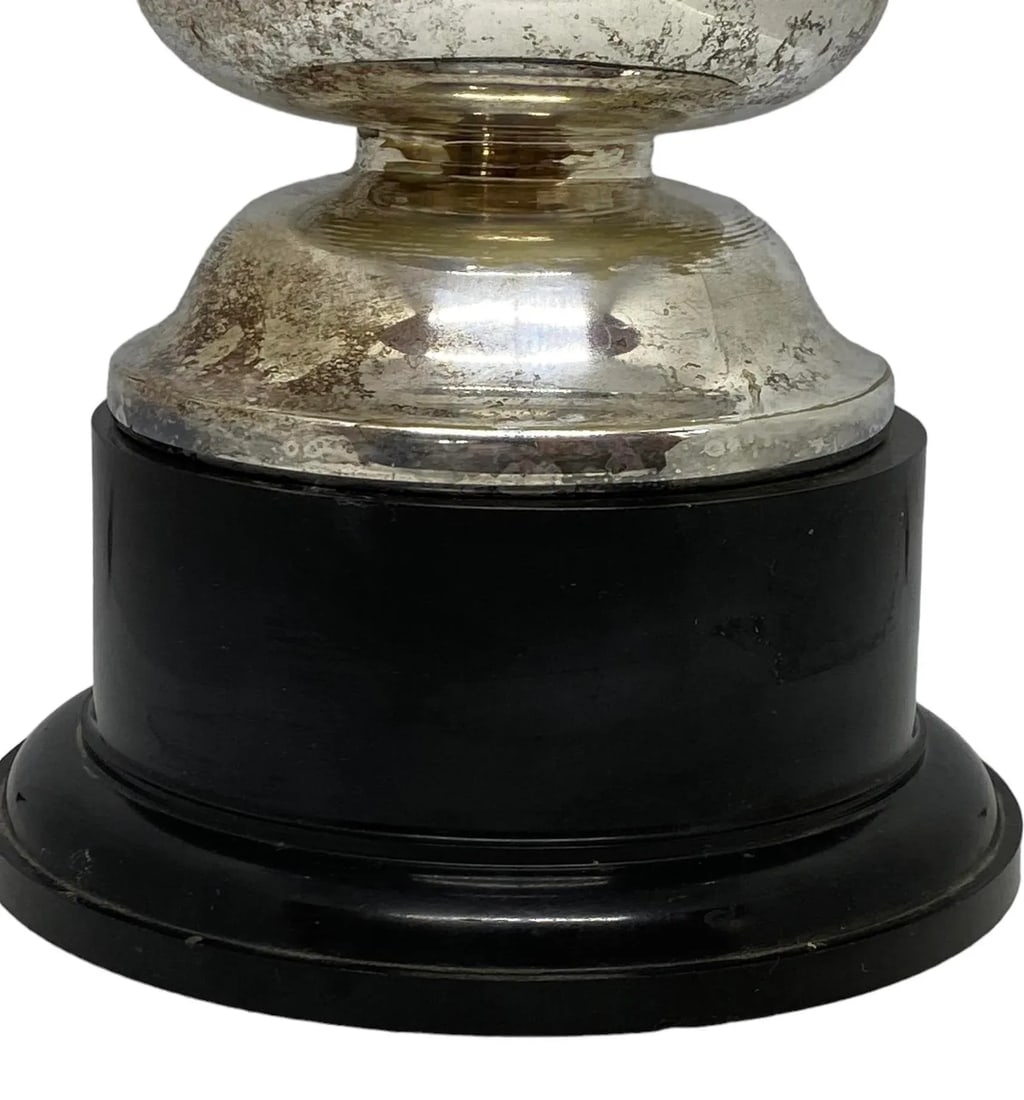 Mid 20th Century Silver Plate on Copper "The Derrick Croxon Golf Trophy" on Black Round Plastic - 7