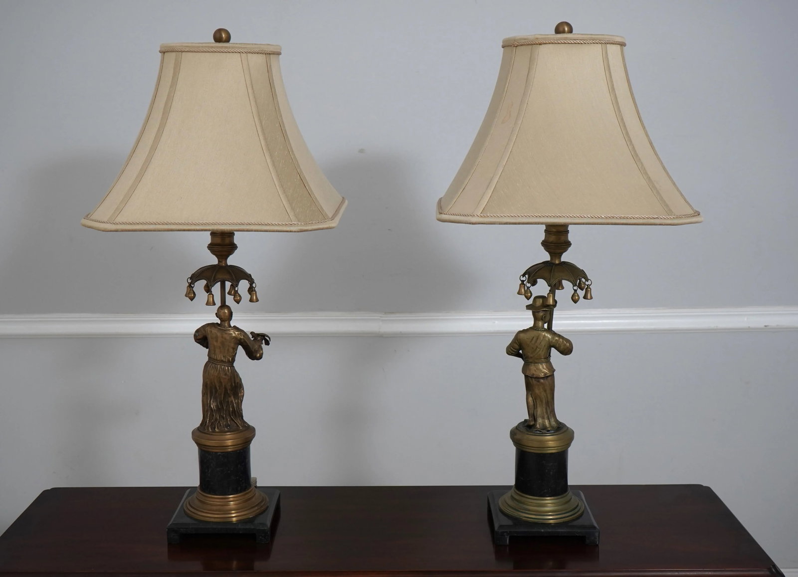 Maitland Smith Pair Bronze & Marble Figural Men Table Lamps - 11