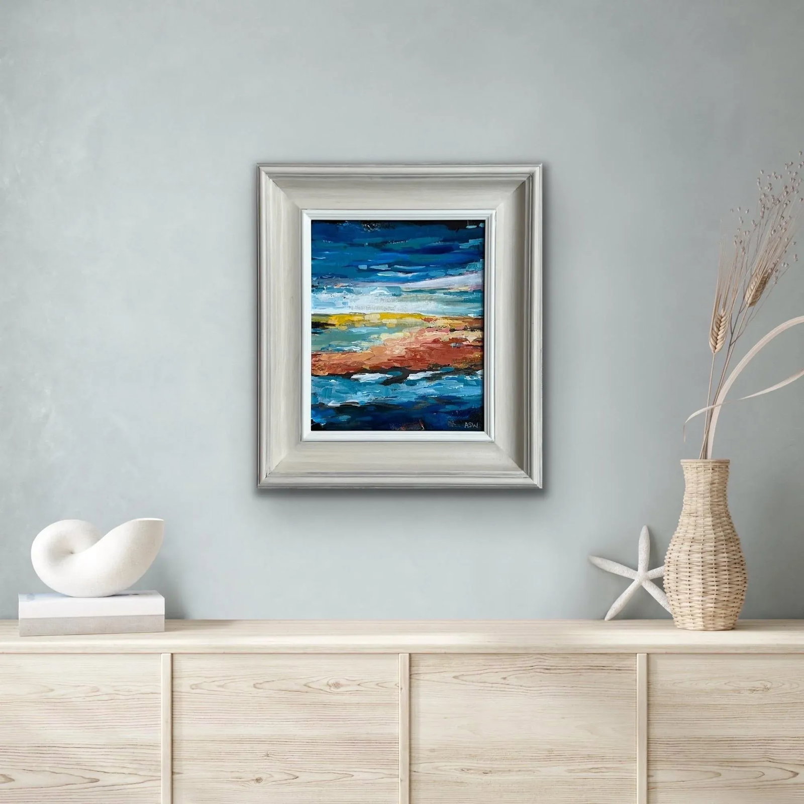 Blue & Yellow Abstract Impressionist Seascape Landscape by Contemporary Artist - 3