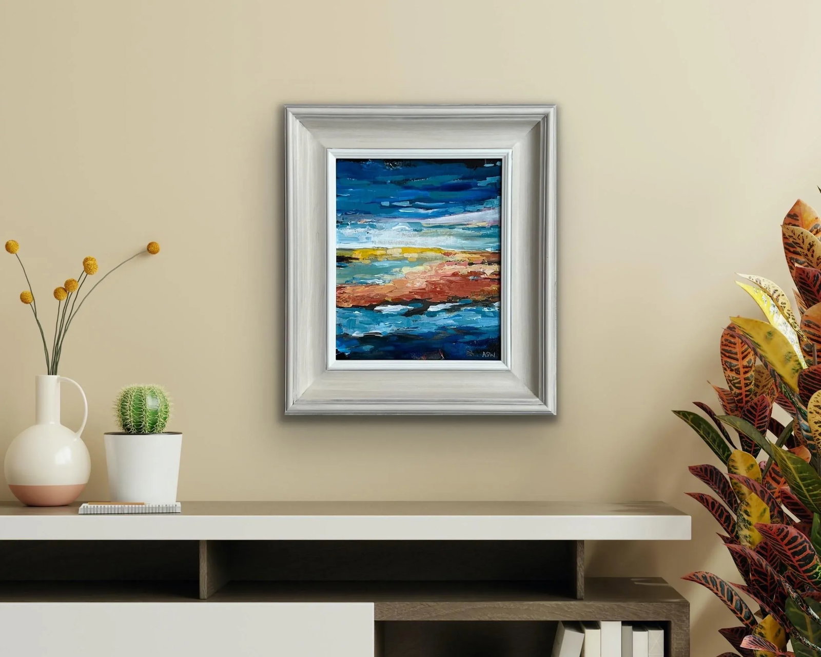 Blue & Yellow Abstract Impressionist Seascape Landscape by Contemporary Artist - 5