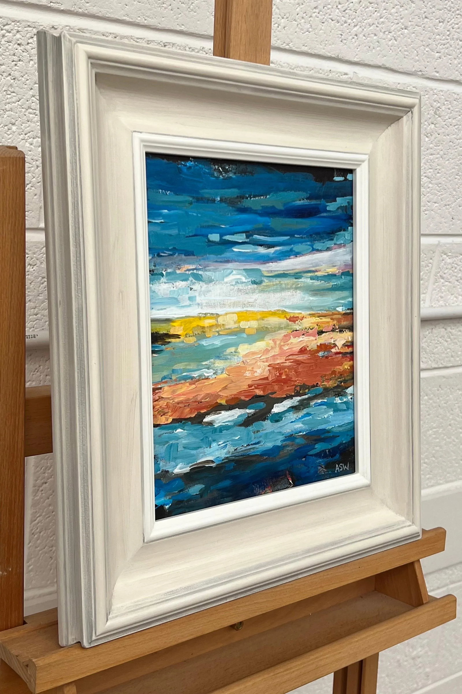Blue & Yellow Abstract Impressionist Seascape Landscape by Contemporary Artist - 6