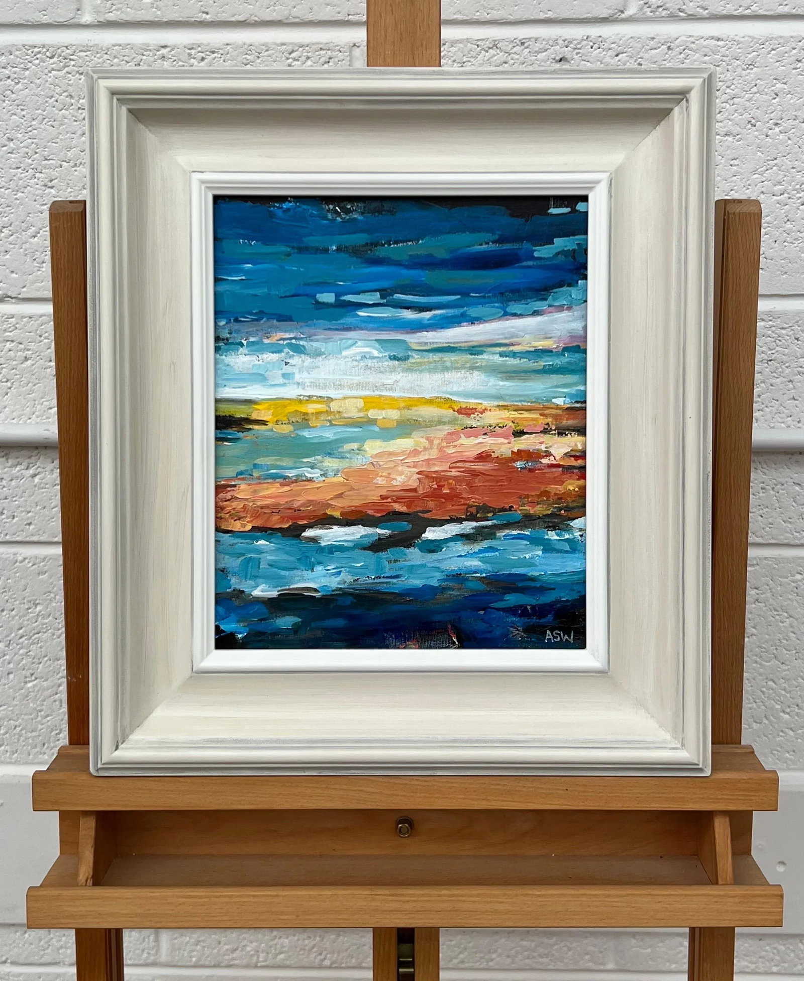 Blue & Yellow Abstract Impressionist Seascape Landscape by Contemporary Artist - 7
