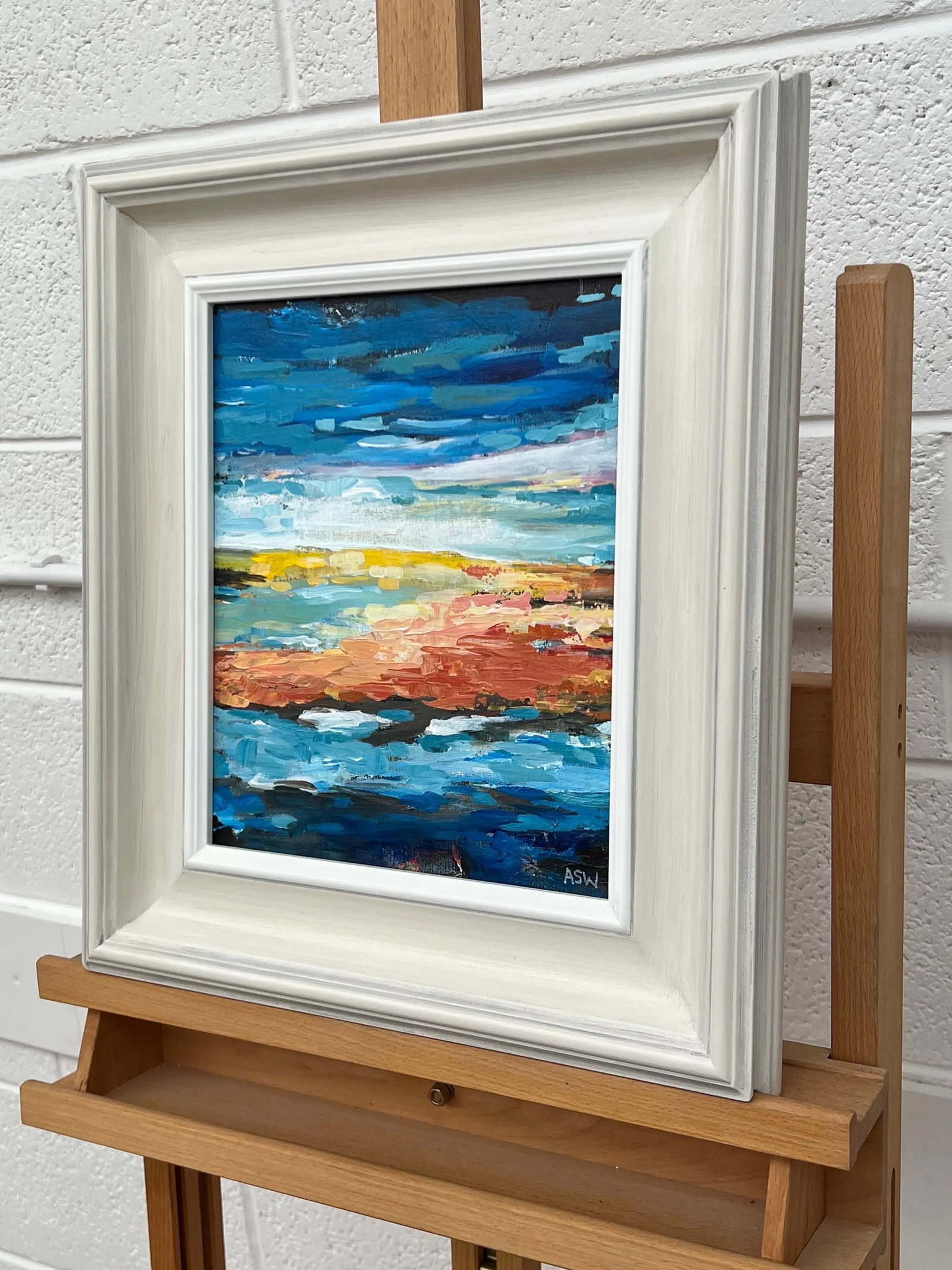 Blue & Yellow Abstract Impressionist Seascape Landscape by Contemporary Artist - 8
