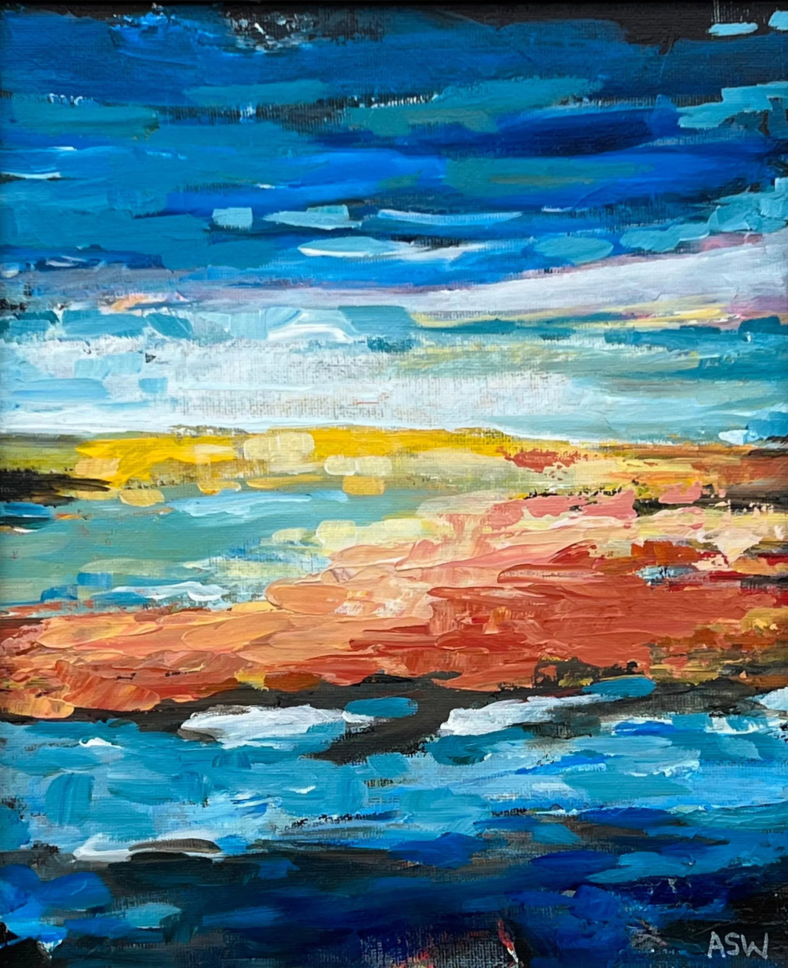 Blue & Yellow Abstract Impressionist Seascape Landscape by Contemporary Artist - 9