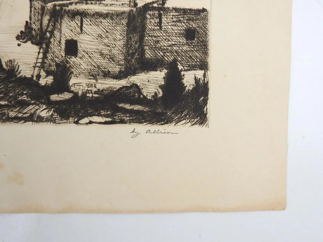 Vintage Early 20th Century Horseman at Adobe Village Etching - 2