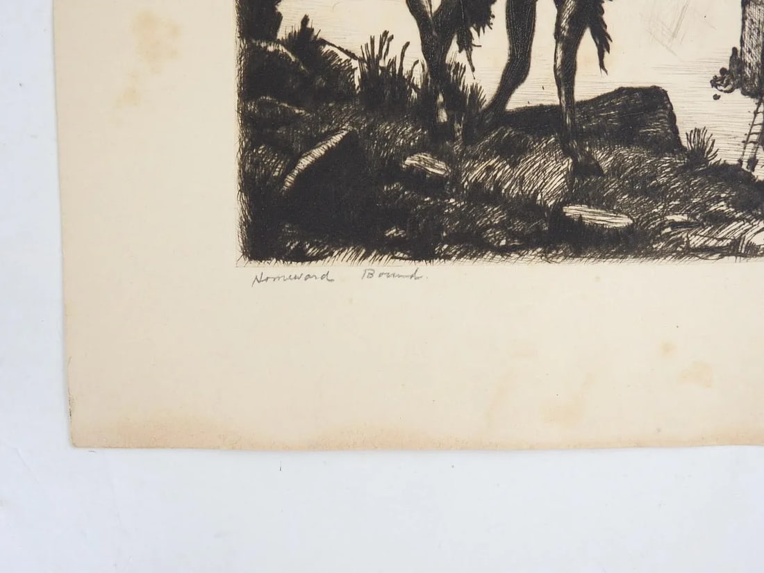 Vintage Early 20th Century Horseman at Adobe Village Etching - 3