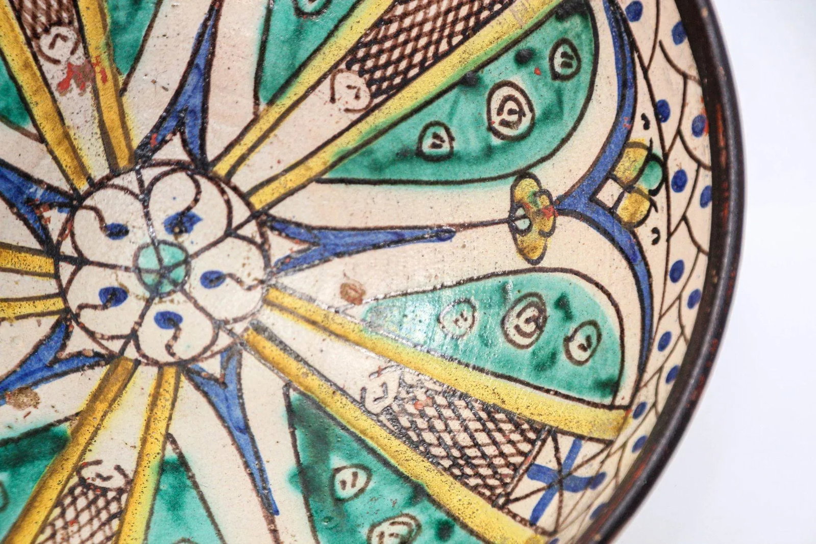 19th C. Moroccan Ceramic Bowl Polychrome Footed Dish Fez - 11
