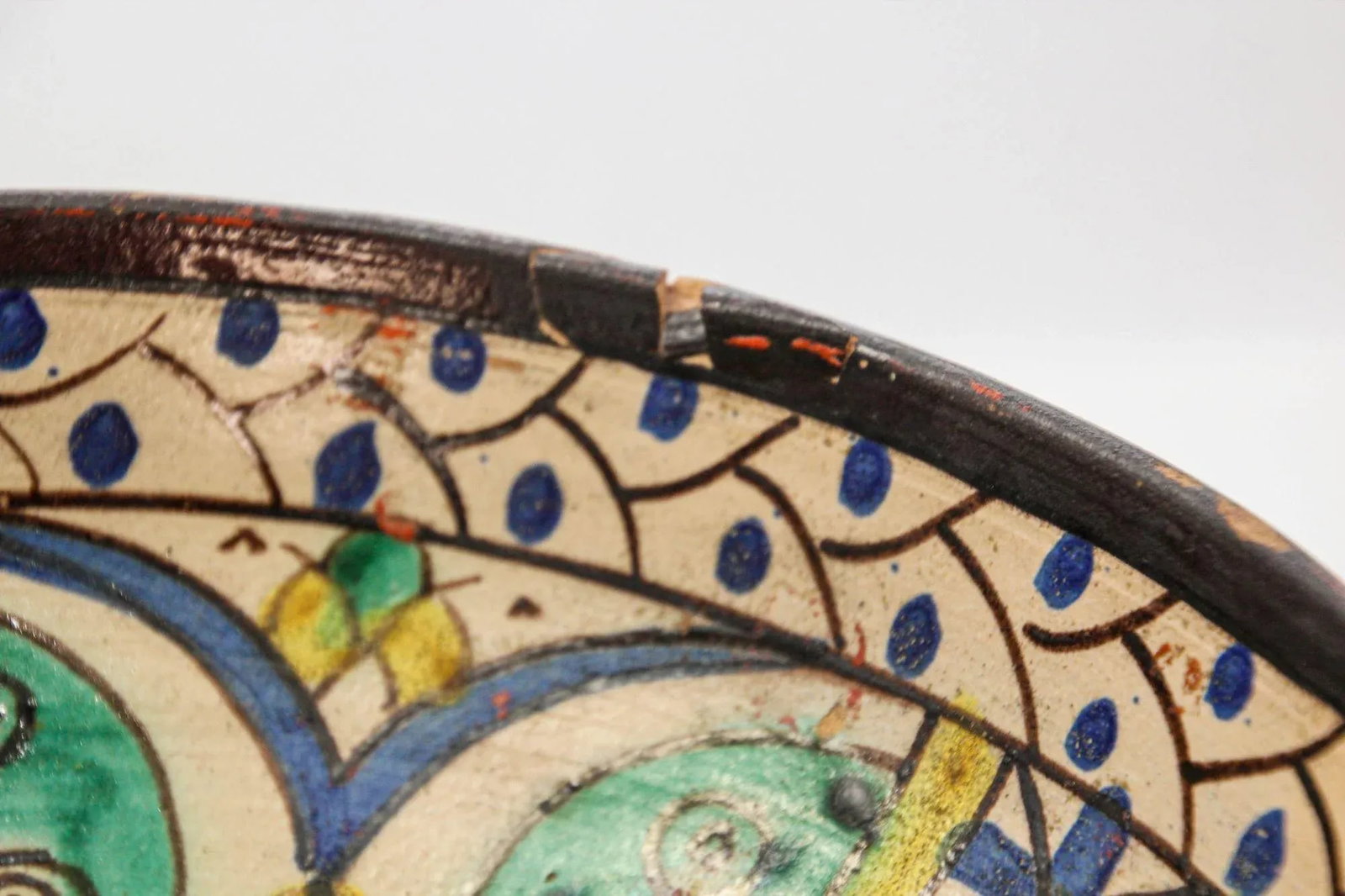 19th C. Moroccan Ceramic Bowl Polychrome Footed Dish Fez - 4