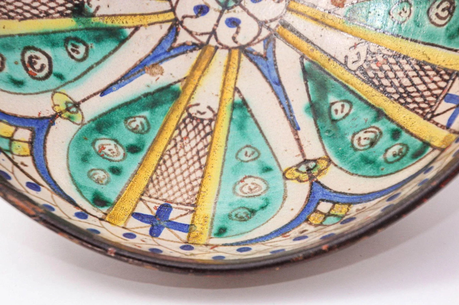 19th C. Moroccan Ceramic Bowl Polychrome Footed Dish Fez - 7