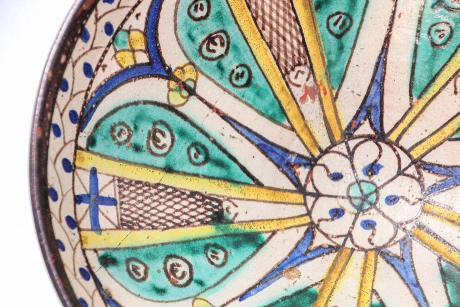 19th C. Moroccan Ceramic Bowl Polychrome Footed Dish Fez - 8