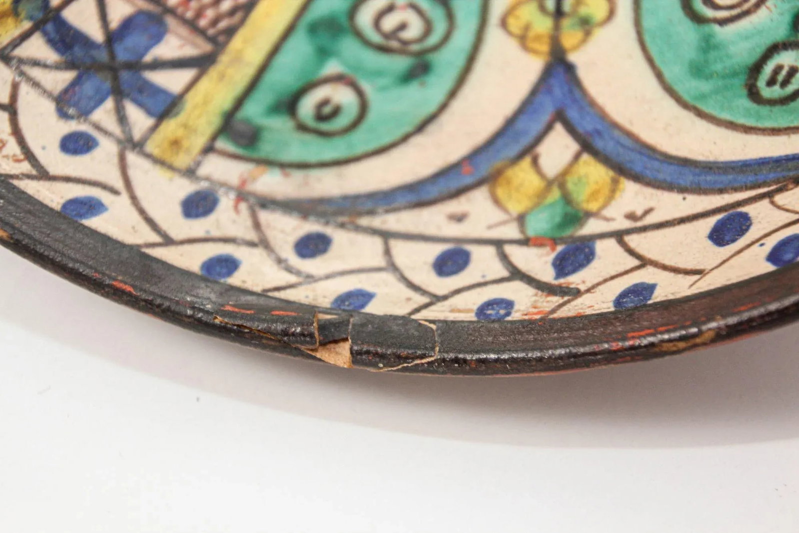19th C. Moroccan Ceramic Bowl Polychrome Footed Dish Fez - 9