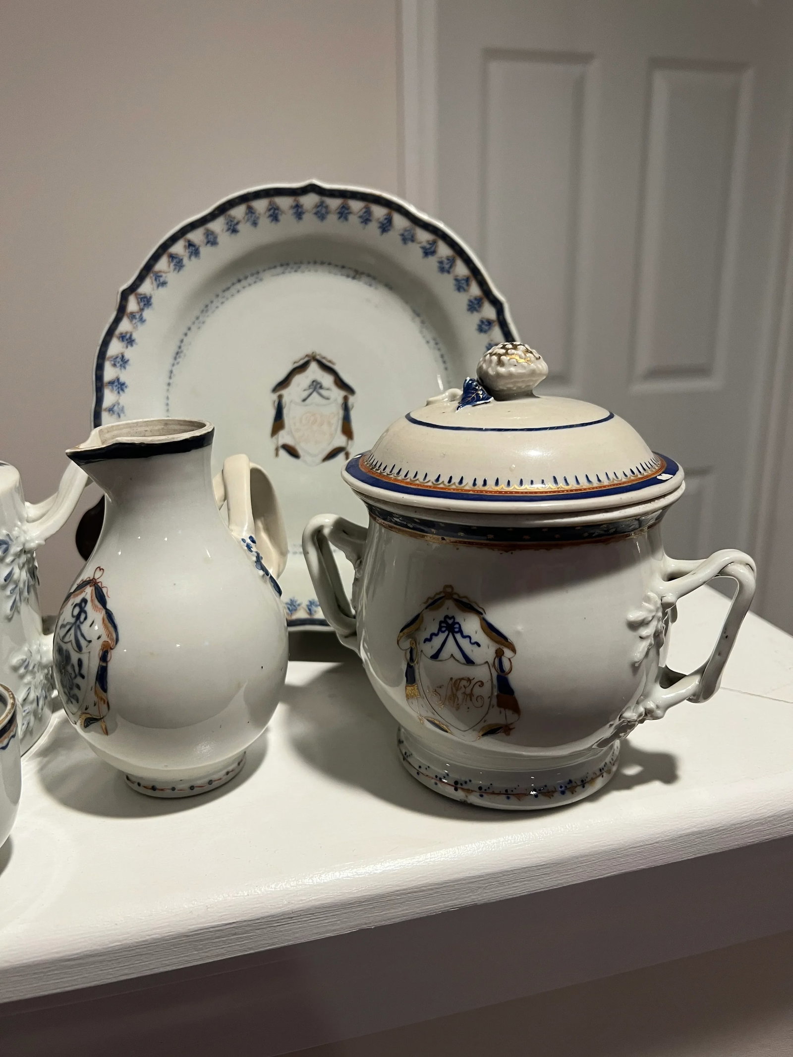 Instant Chinese Export Collection - 15 Piece Armorial Blue & White Grouping 18th C. - 7