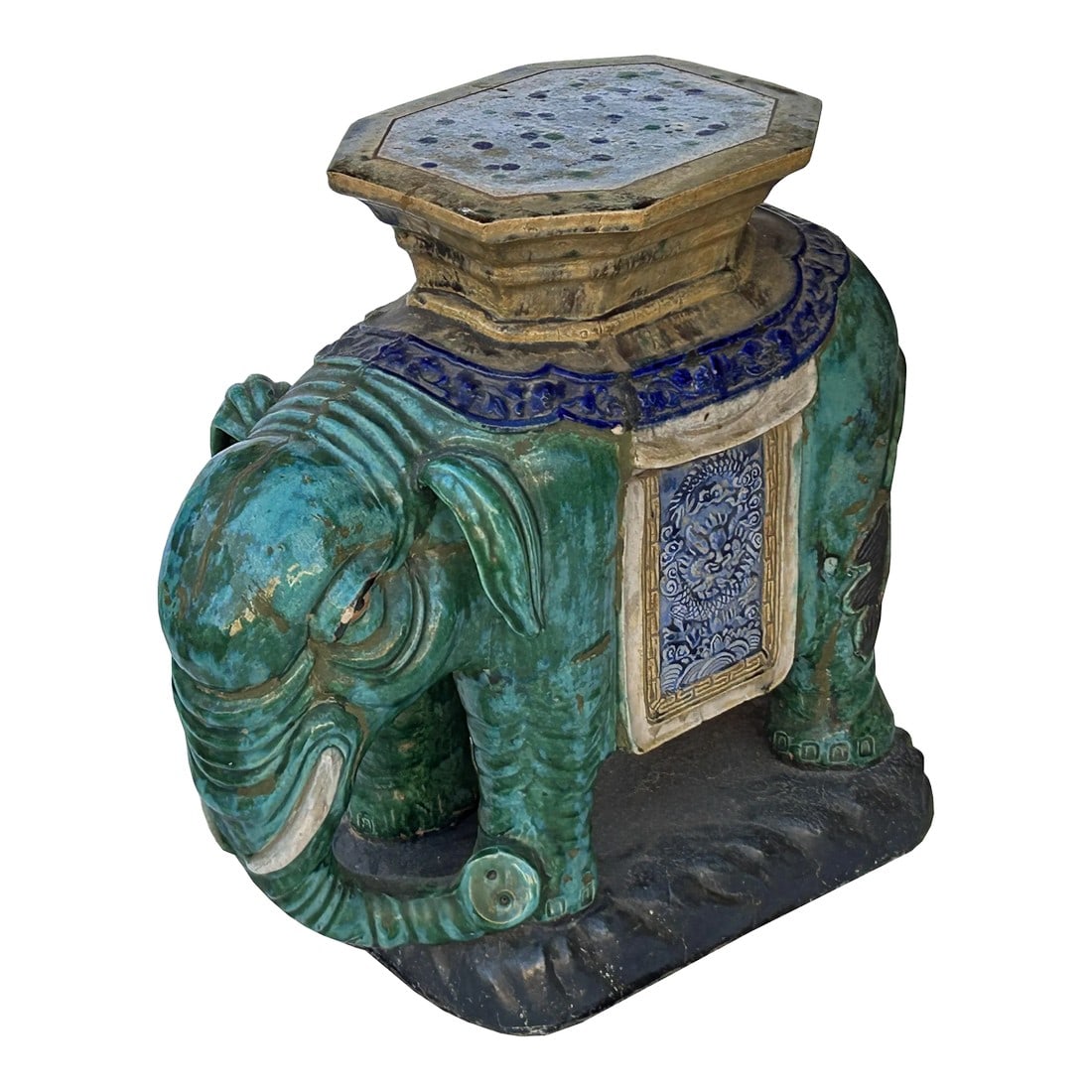 Ceramic Handmade Chinese Green Blue Oriental Elephant Pedestal Figure (1 of 8)