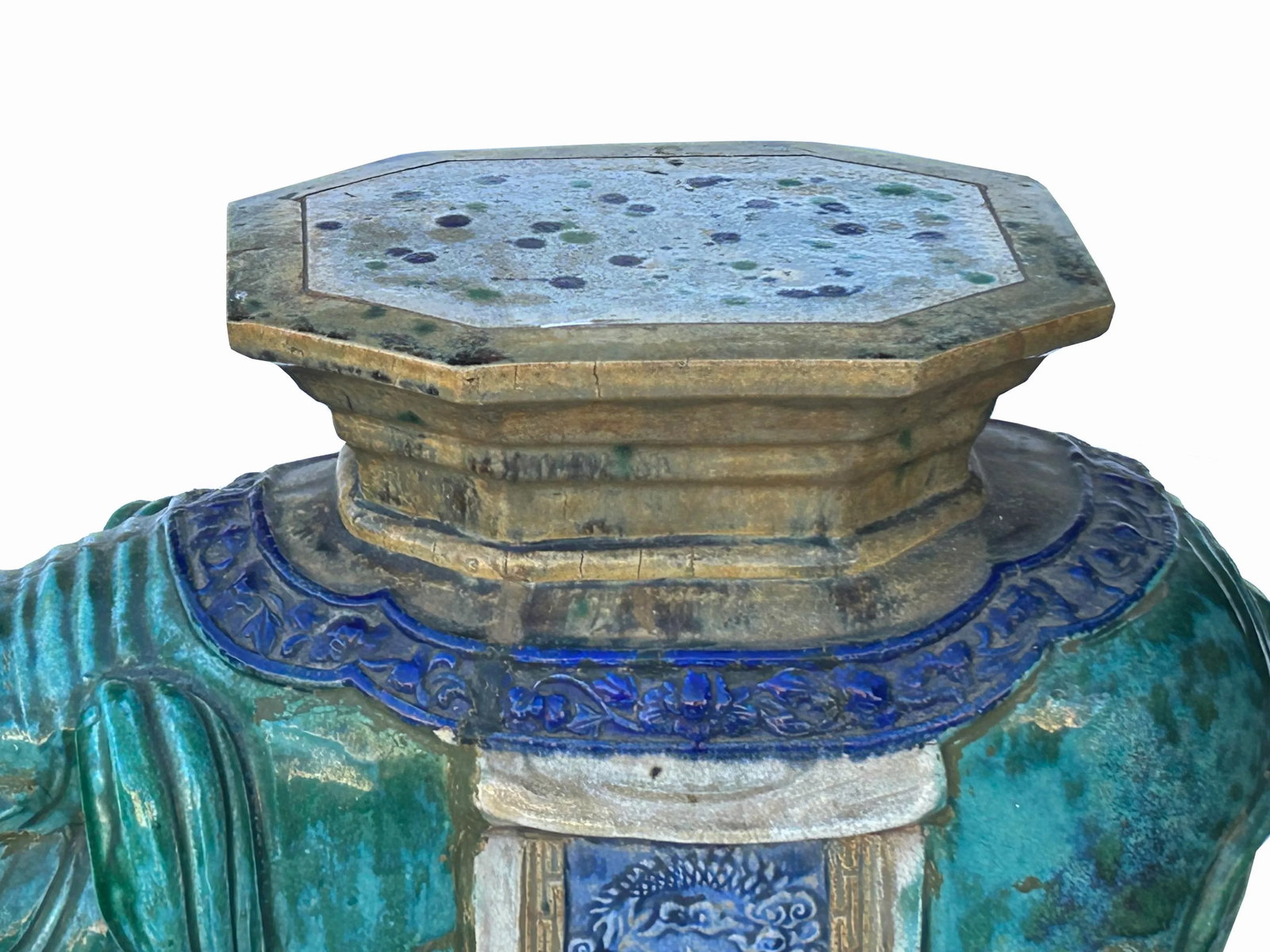 Ceramic Handmade Chinese Green Blue Oriental Elephant Pedestal Figure - 6