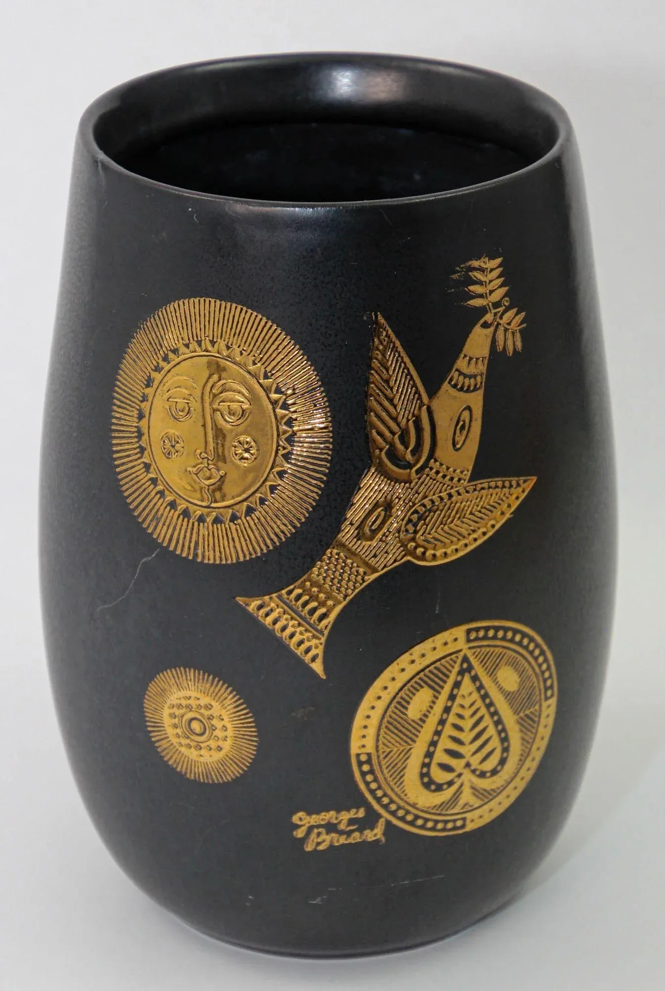 Georges Briard Black and Gold Ceramic Vase for Hyalyn 1960s Hollywood Regency - 11